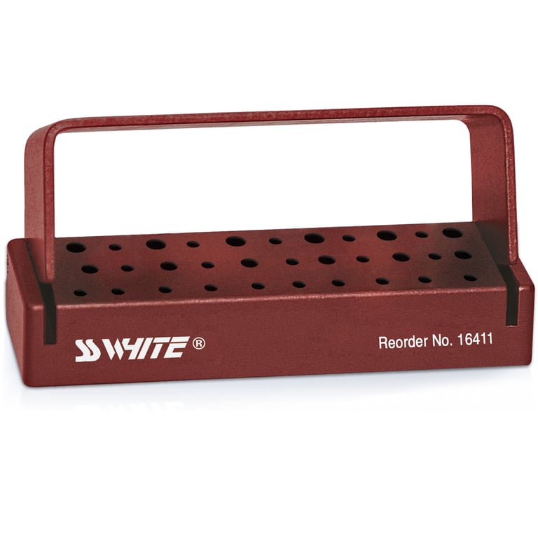 SS White 16411 Universal Dental Bur Block Red Autoclavable
