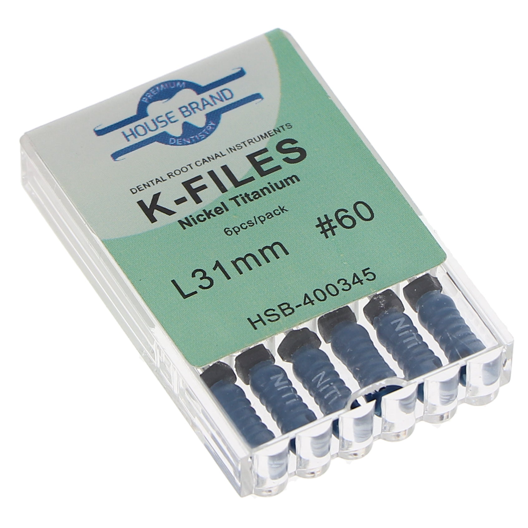 House Brand Dentistry 400345 HSB Endodontic K-Files NiTi 31mm #60 6/Pk