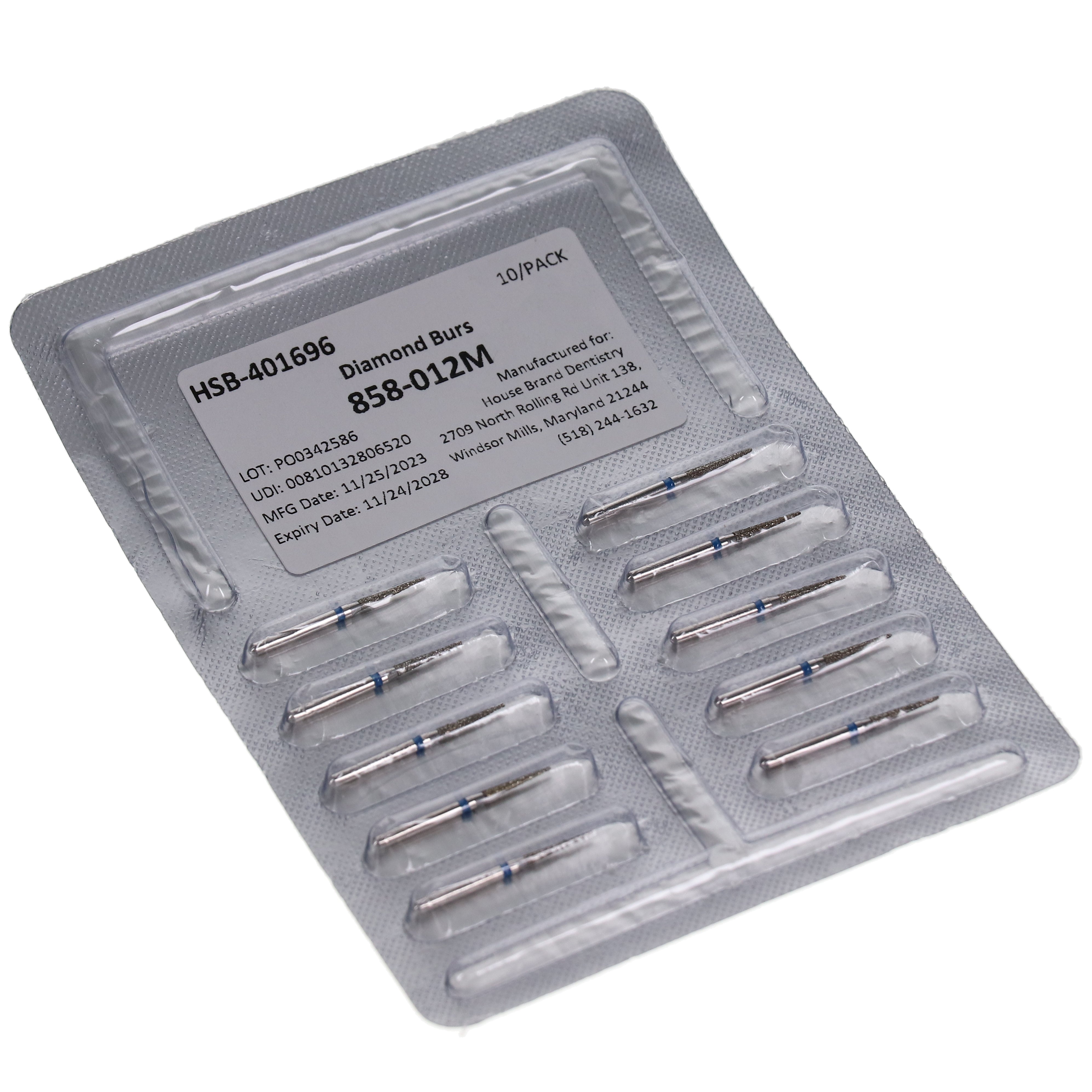 House Brand Dentistry 401696 FG 858-012M Needle Medium Grit Diamond Burs 10/Pk