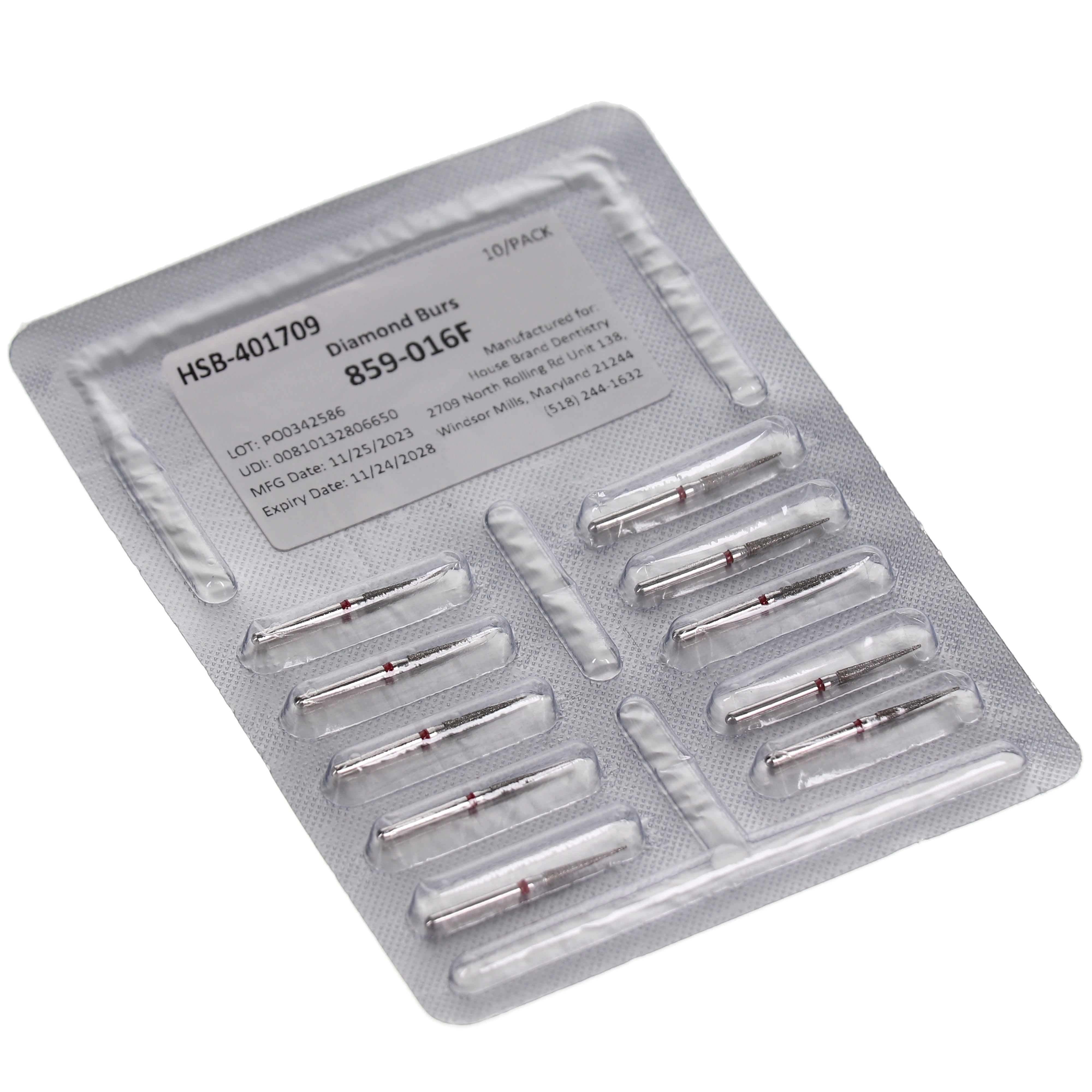 House Brand Dentistry 401709 HSB FG 859-016F Needle Fine Grit Diamond Burs 10/Pk