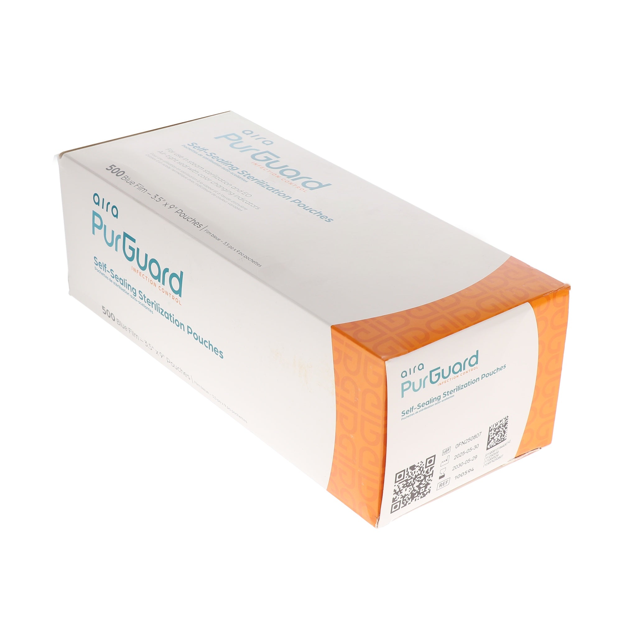 Aira 100594 PurGuard Self-Sealing Sterilization Pouches Paper Film Blue 3.5 X 10 500/Pk