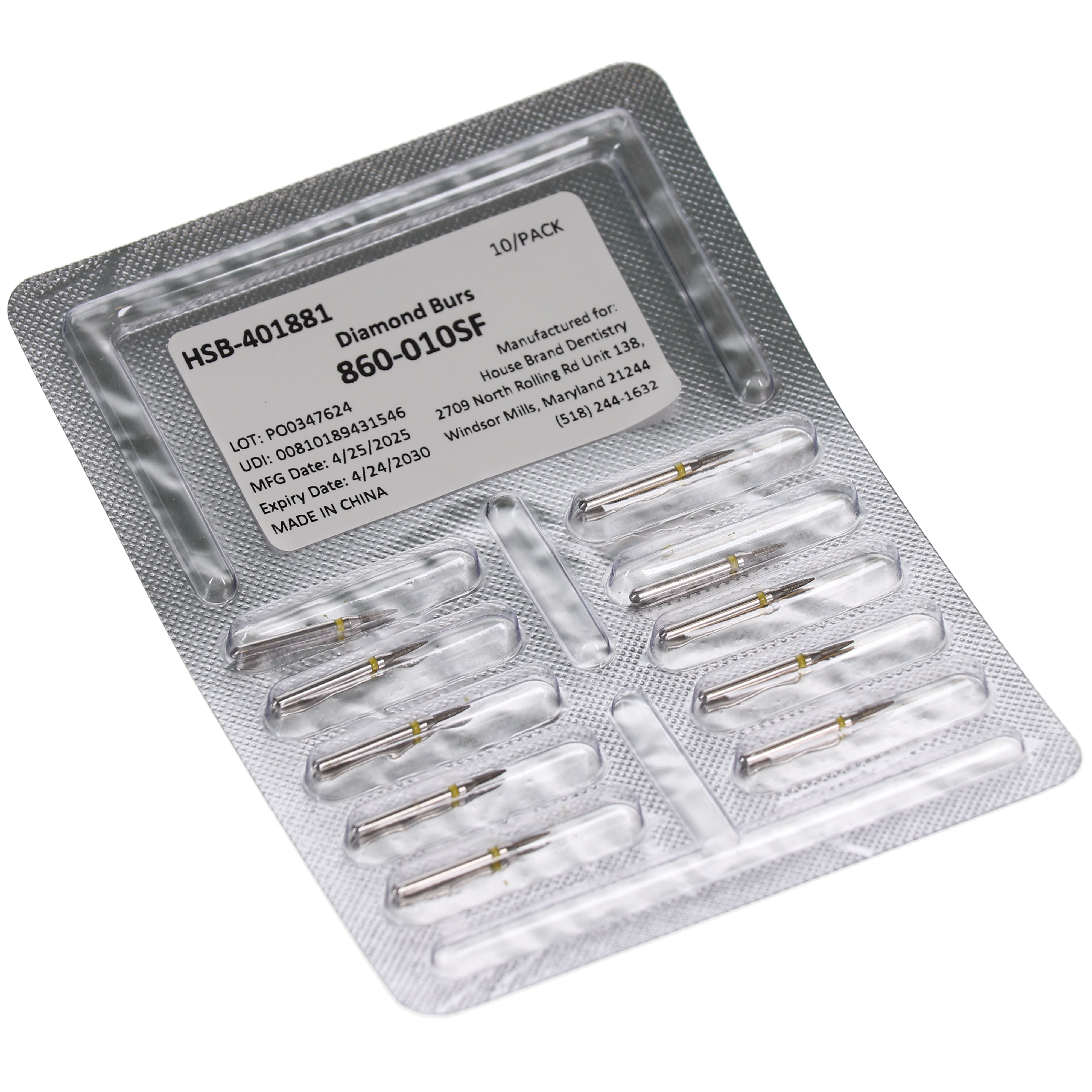 House Brand Dentistry 401881 HSB FG 860-010SF Flame Super Fine Grit Diamond Burs 10/Pk