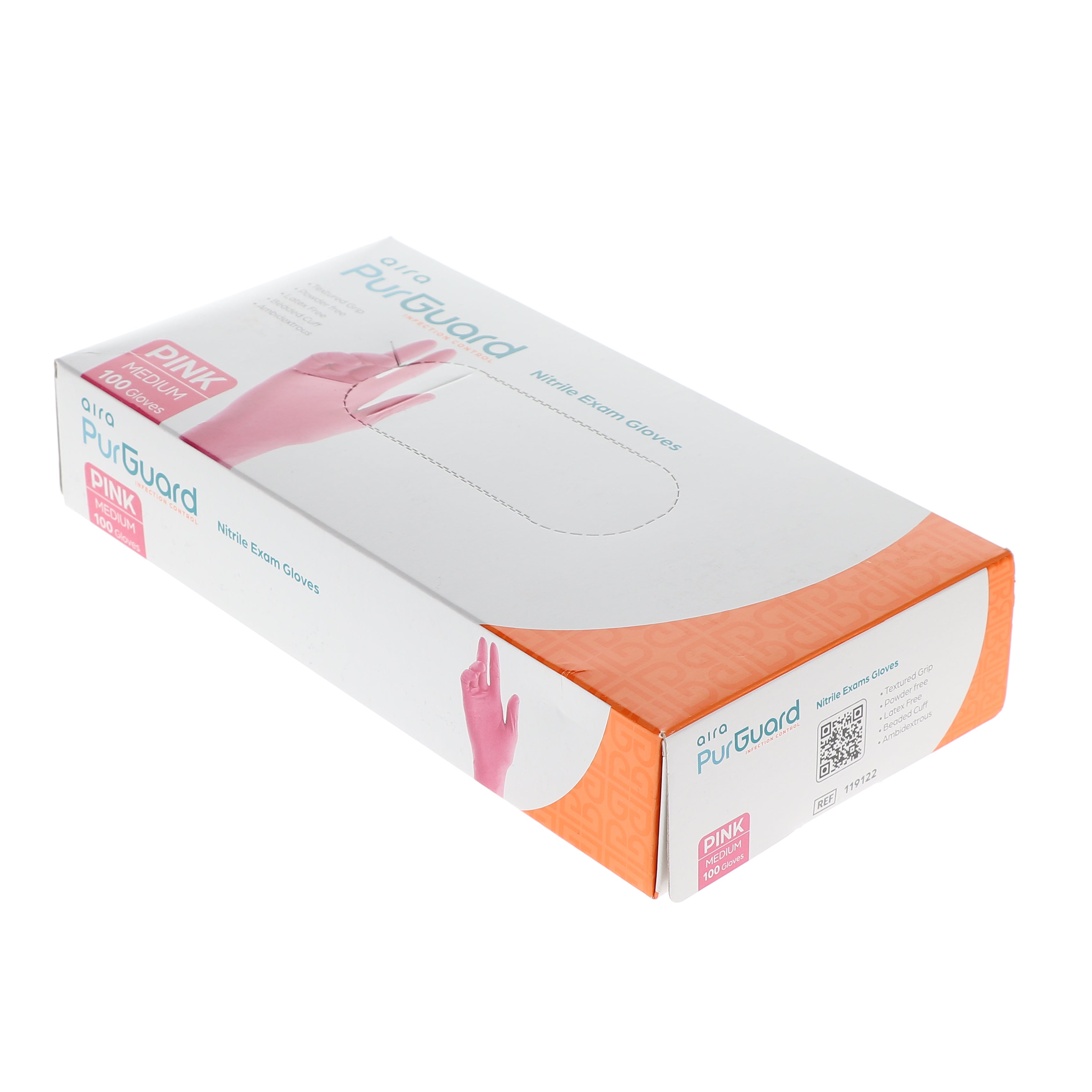 AIRA 119122 PurGuard Nitrile Exam Gloves Pink Medium Latex Free Powder Free 100/Bx