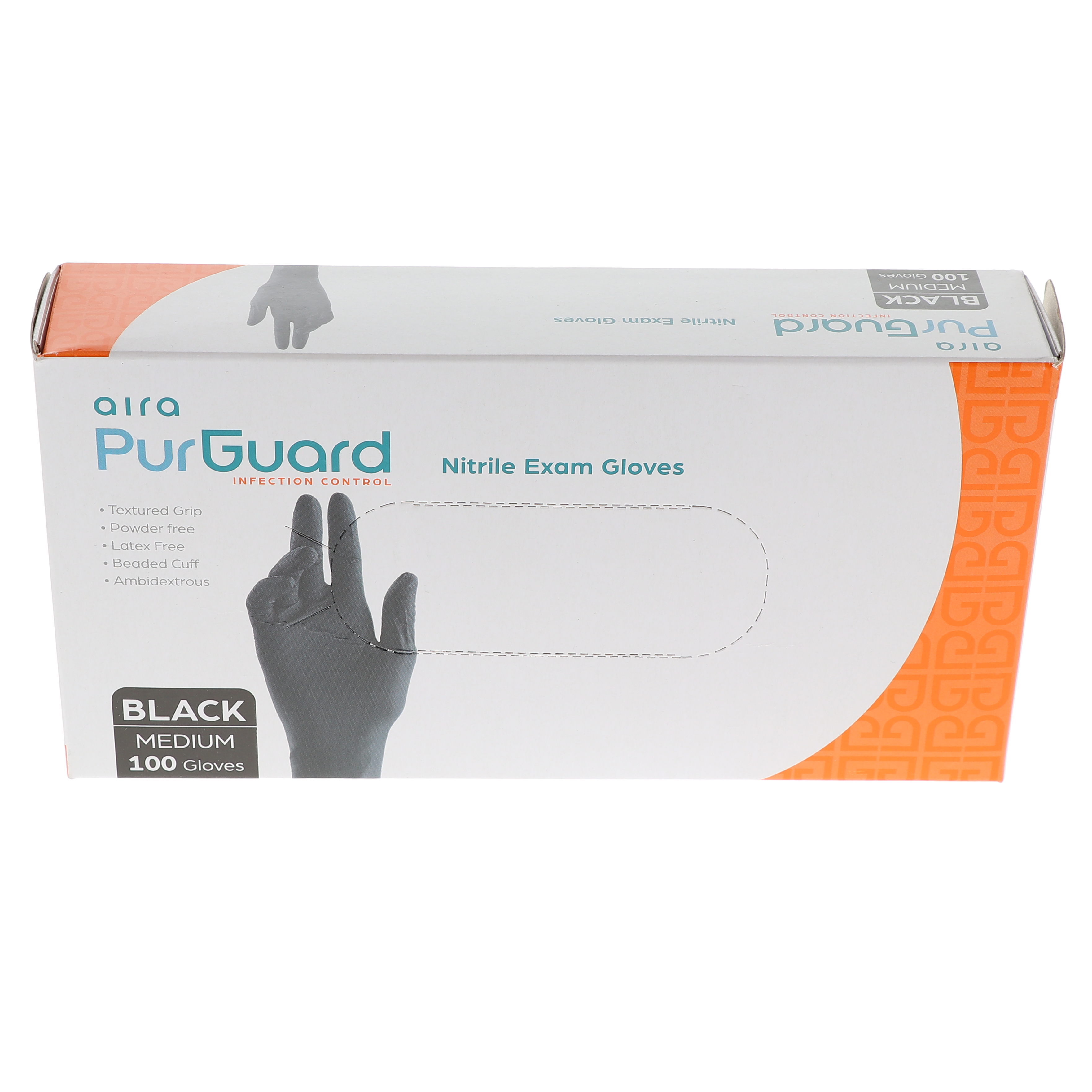 AIRA 119142 PurGuard Nitrile Exam Gloves Powder Free Black Medium 100/Bx