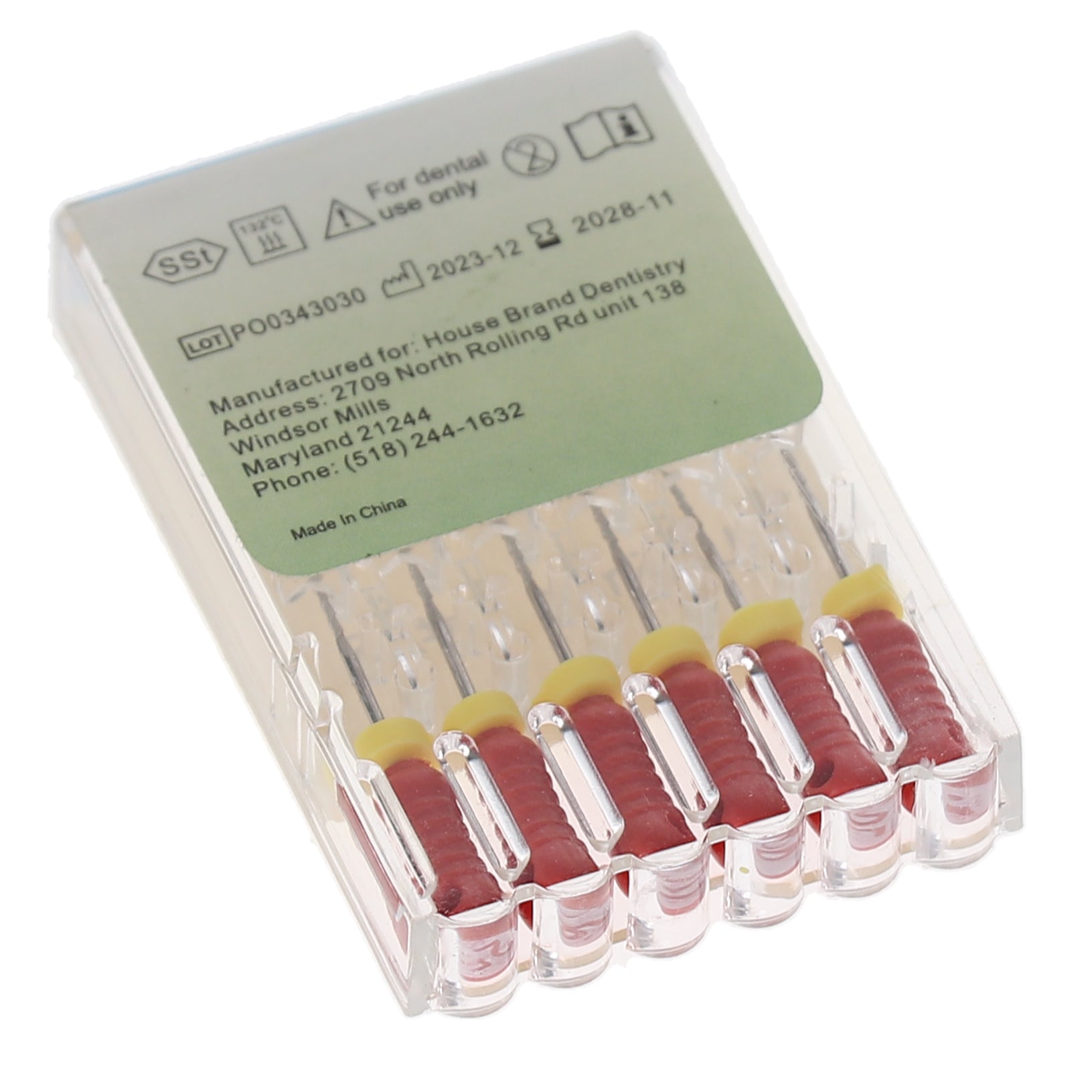 House Brand Dentistry 400471 HSB Hedstrom Endodontic Files Stainless Steel 25mm #25 Red 6/Pk