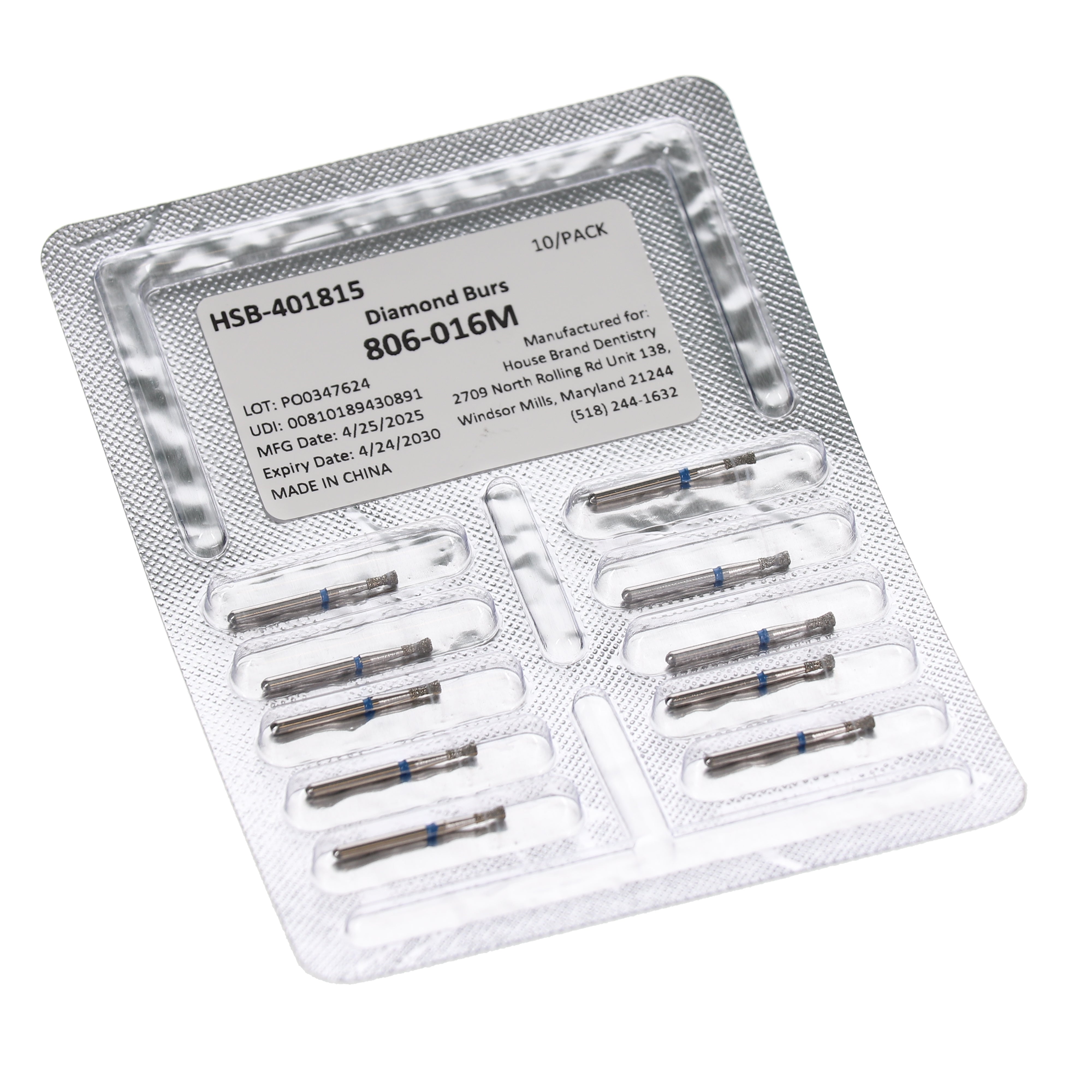 House Brand Dentistry 401815 HSB FG 806-016M Double Inverted Medium Grit Diamond Burs 10/Pk
