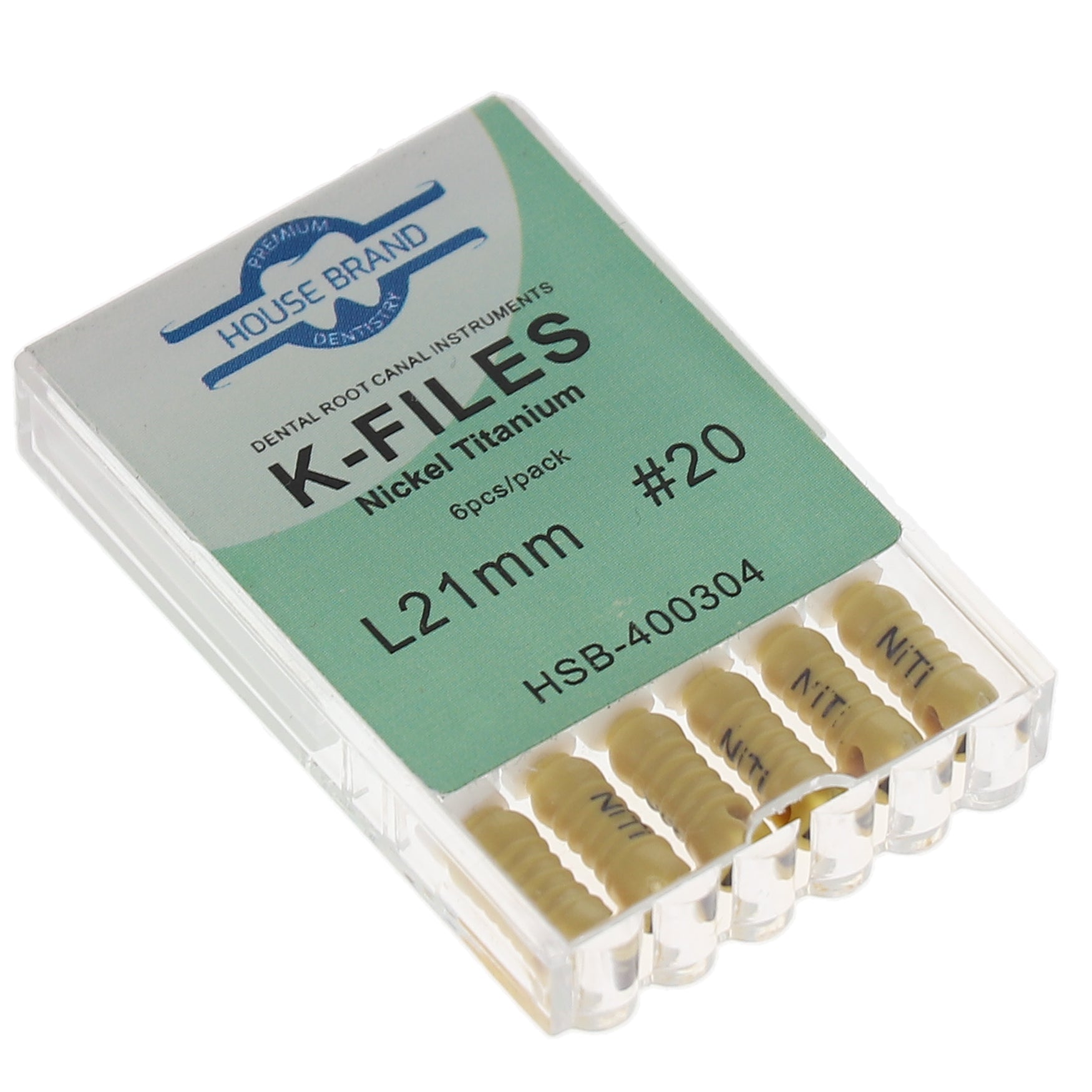 House Brand Dentistry 400304 HSB Endodontic K-Files NiTi 21mm #20 6/Pk