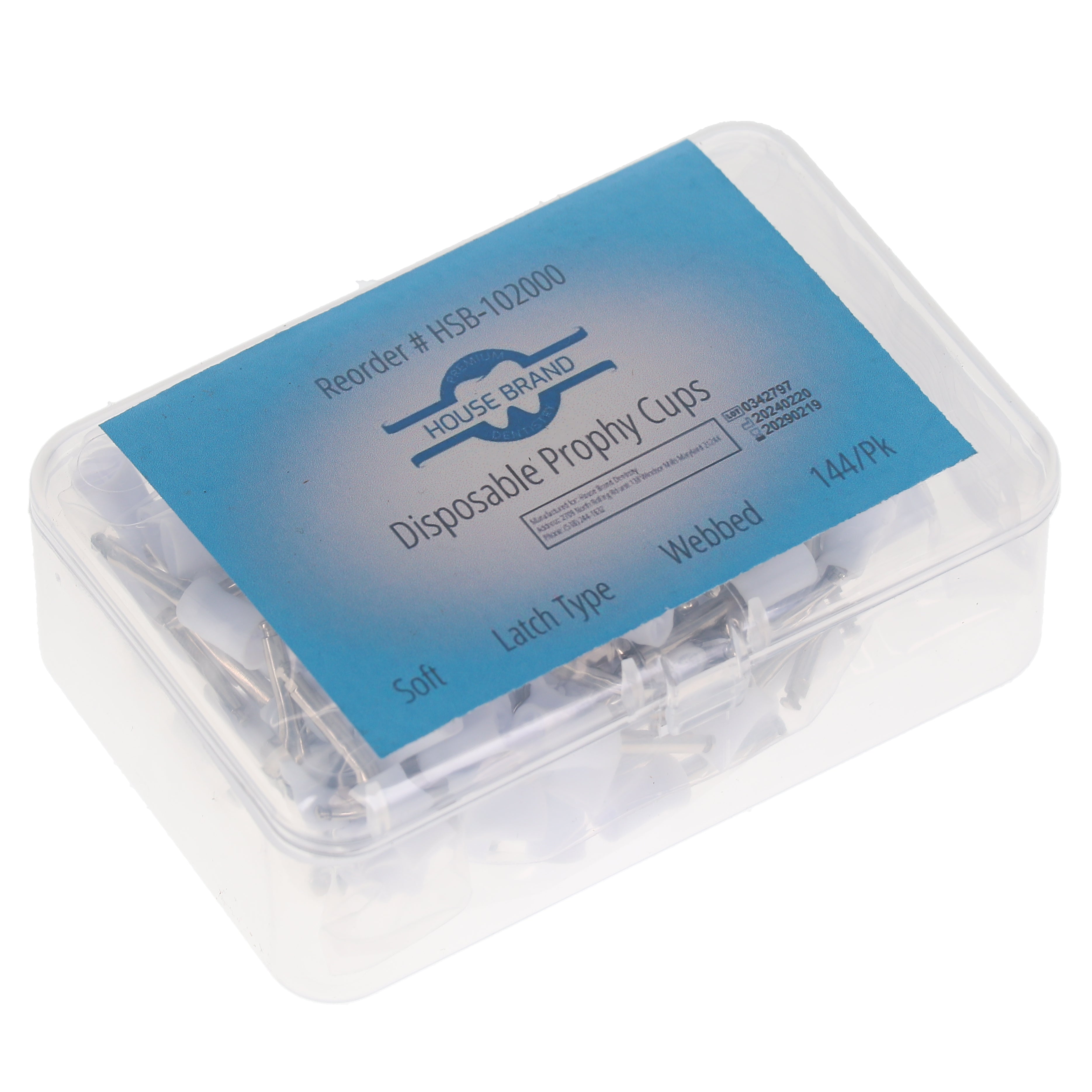House Brand Dentistry 102000 HSB Prophy Cups Soft Latch Type Webbed 144/Pk