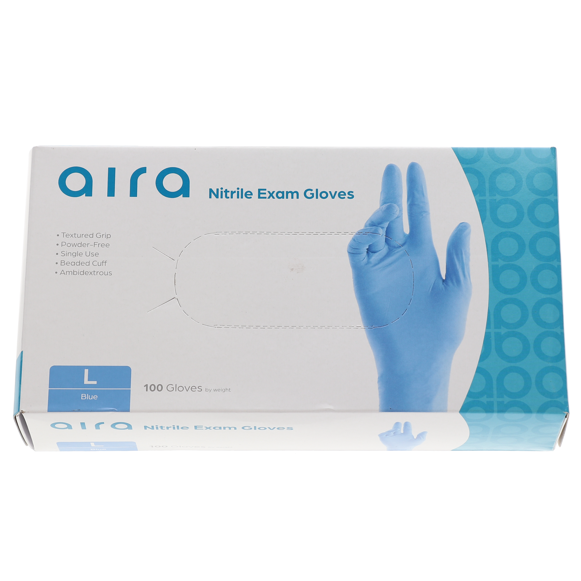 Aira 119133, Nitrile Exam Gloves, Latex-Free, Medical Grade Disposable Gloves, Premium Quality Single-Use Gloves for Clinical & General Use, Large, 100/Bx