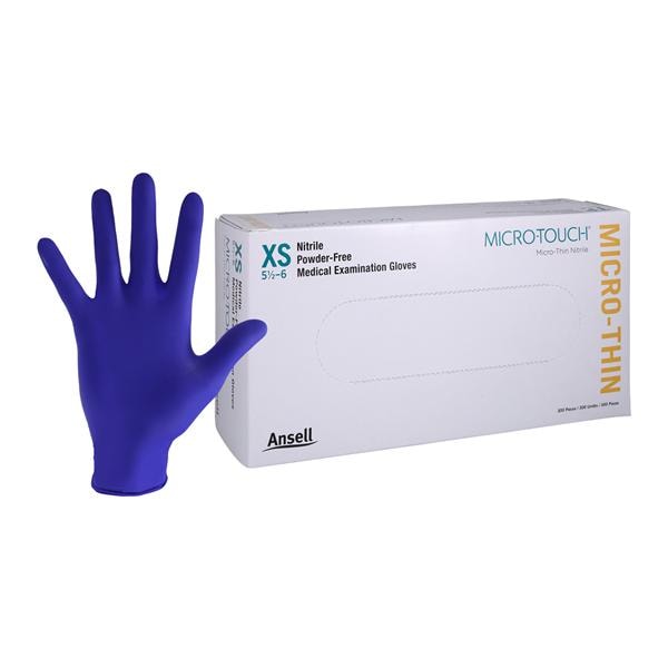 Ansell Perry 6034310 Micro-Touch Micro-Thin Nitrile Gloves Extra Small Powder Free 300/Bx