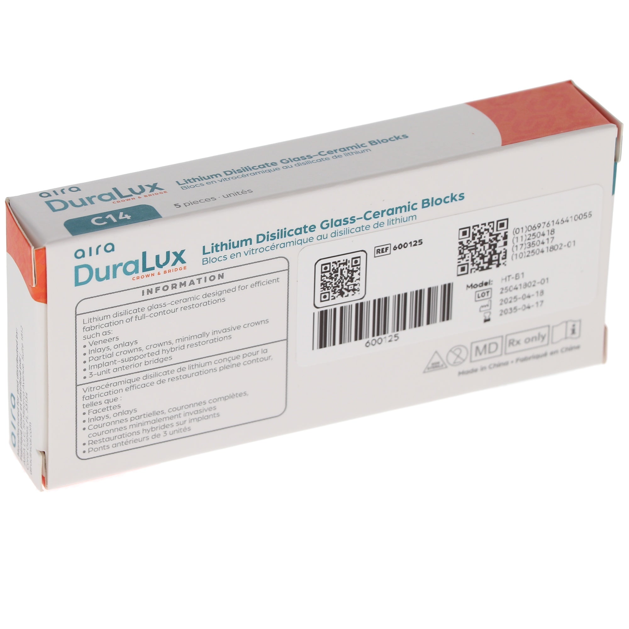 Aira 600125 DuraLux IPS e.max Type Blocks CAD inLab HT B1 C14 5/Pk