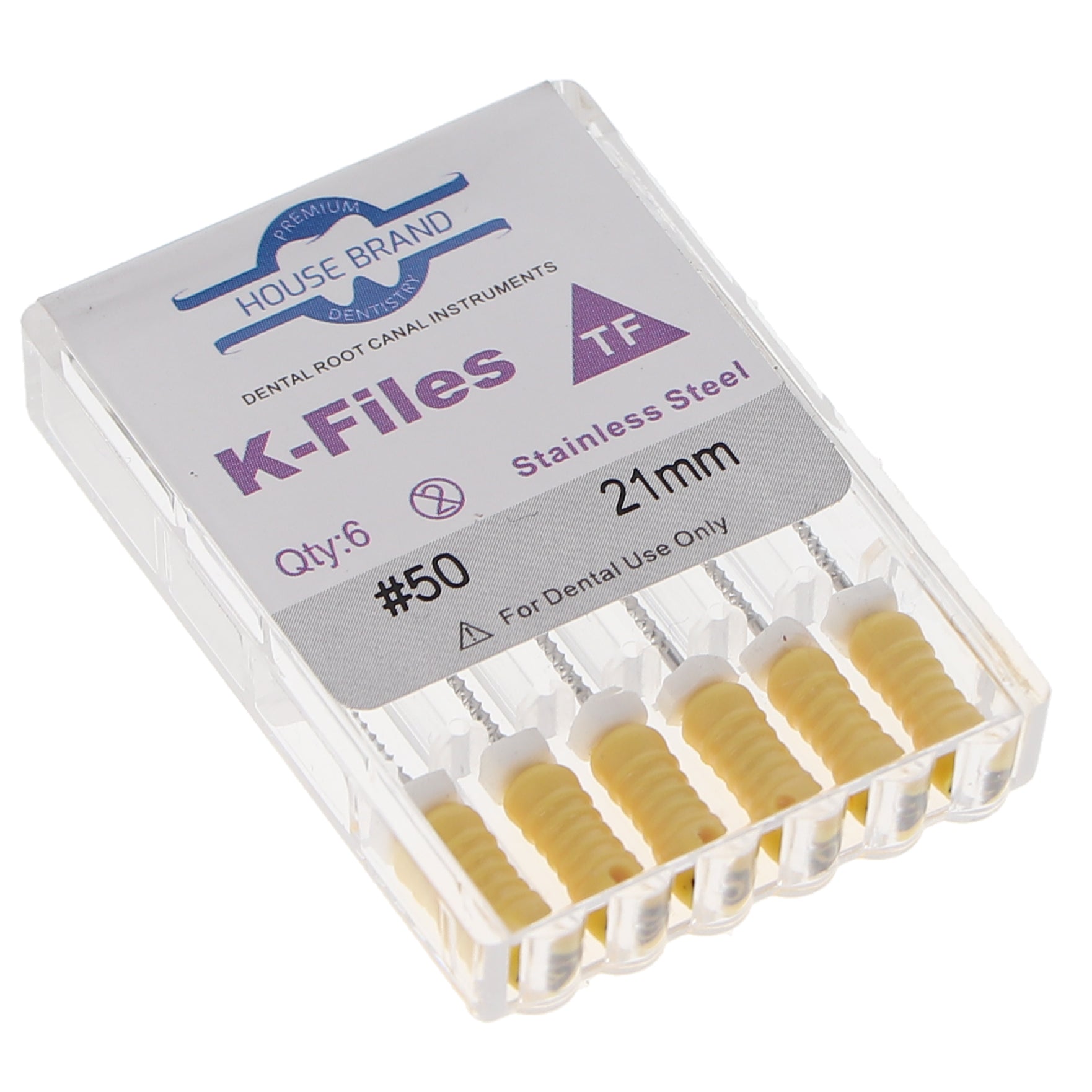 House Brand Dentistry 400211 HSB K-Files Flex-Type 21mm #50 Yellow Stainless Steel 6/Pk