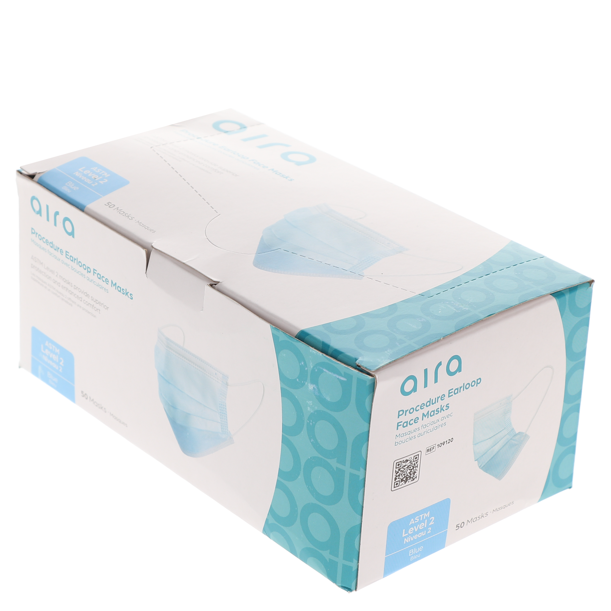Aira 109120 Earloop 3-Ply Face Masks ASTM Level 2 Blue 50/Bx