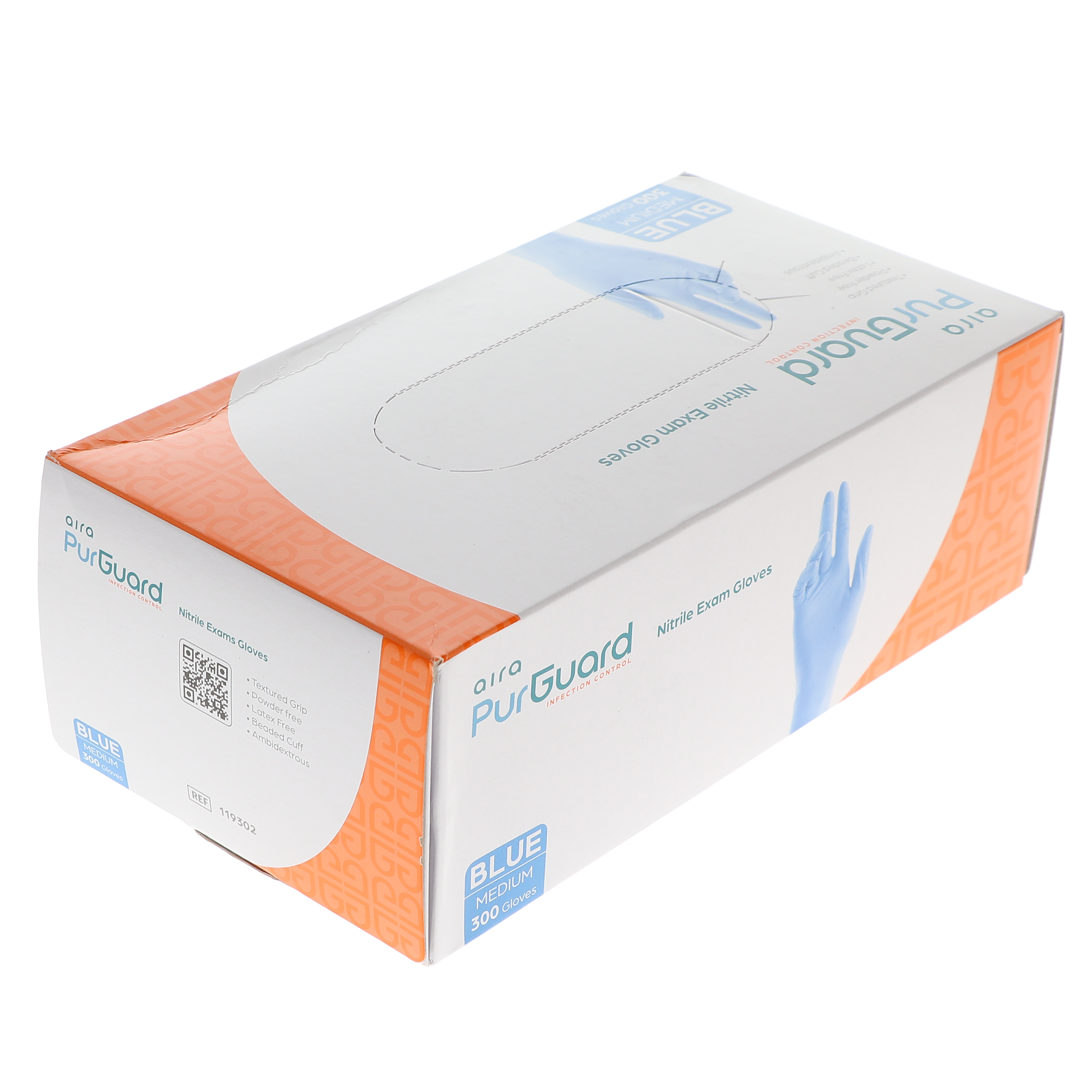 AIRA 119302 PurGuard Nitrile Exam Gloves Latex Free Powder Free Blue Medium 300/Bx