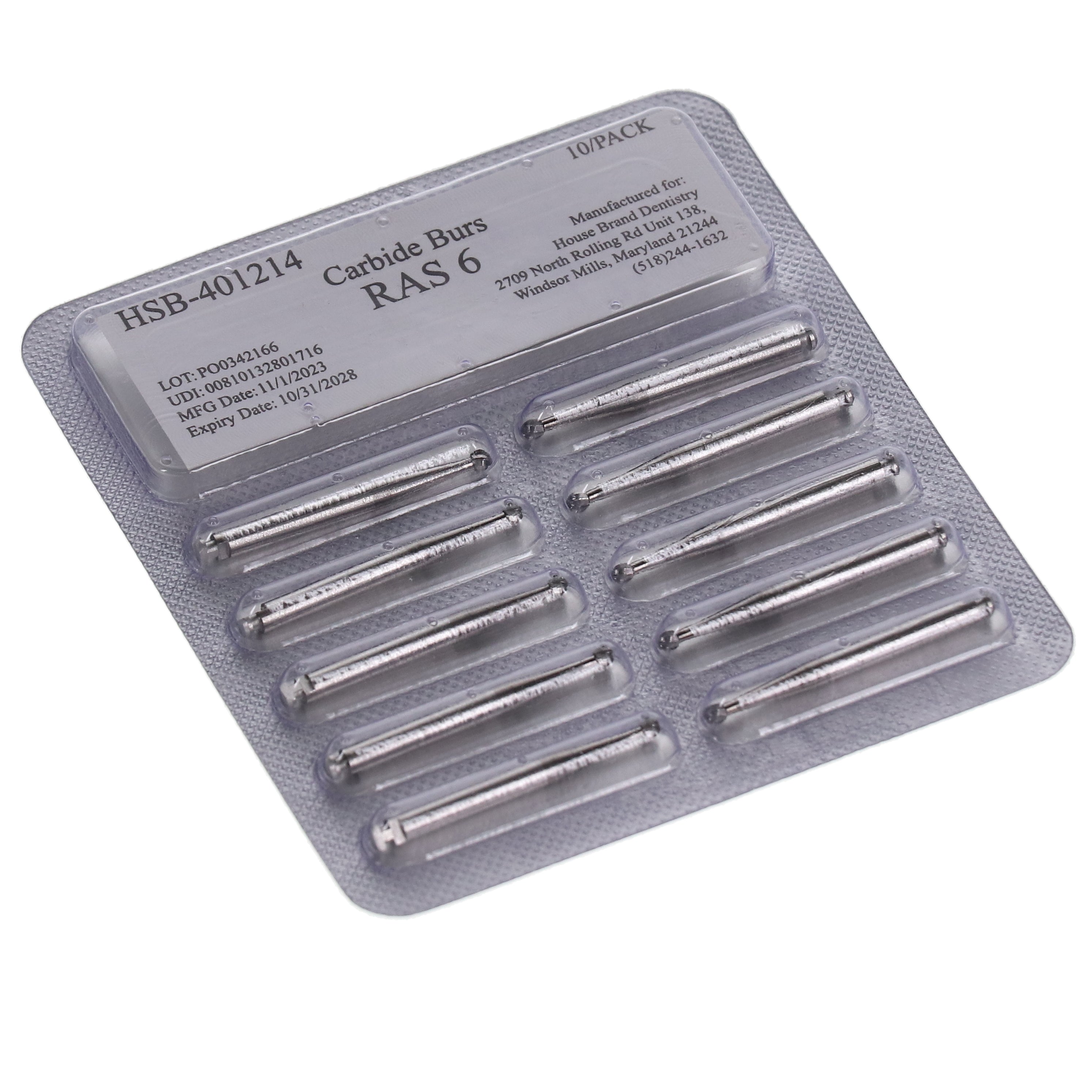 House Brand Dentistry 401214 HSB RA Slow Speed #6 Round Surgical Carbide Burs 100/Pk