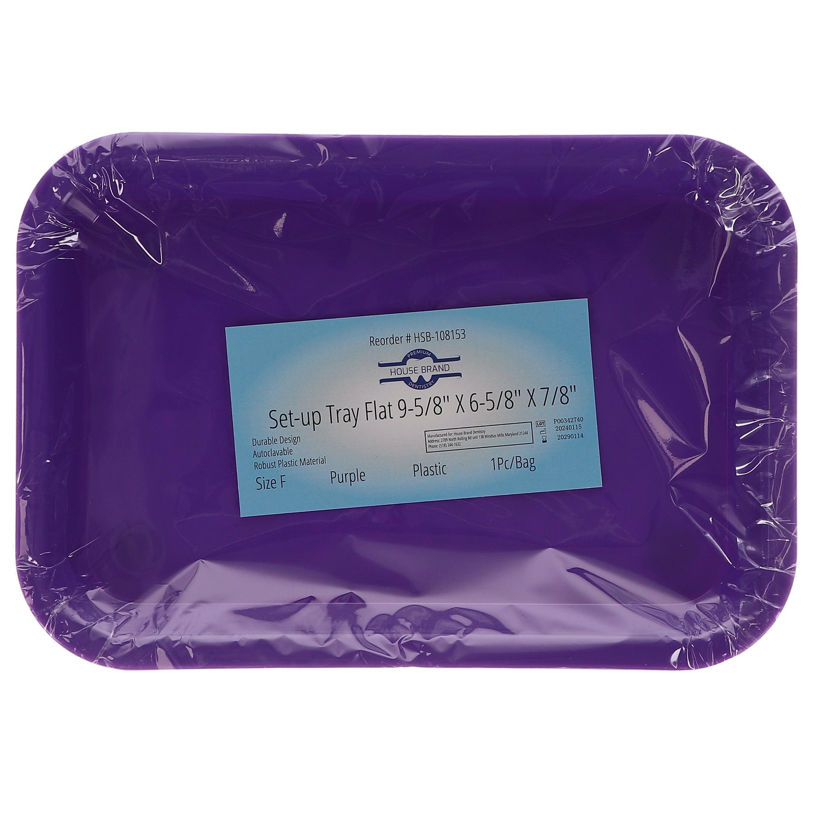 House Brand Dentistry 108153 HSB Set-Up Tray Flat #F Purple Plastic 9-5/8