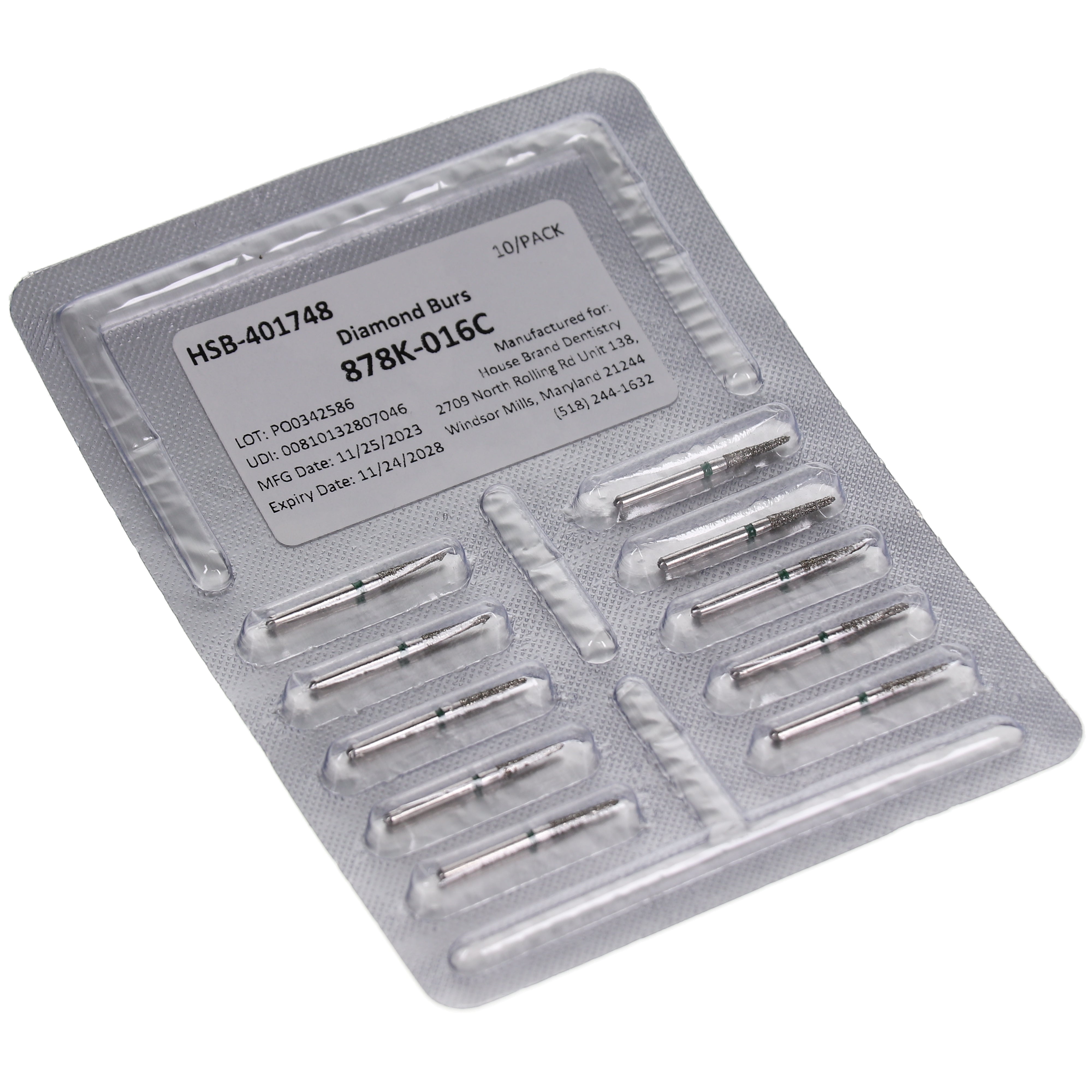 House Brand Dentistry 401748 HSB FG 878K-016C Gingival Curettage Coarse Grit Diamond Burs 10/Pk