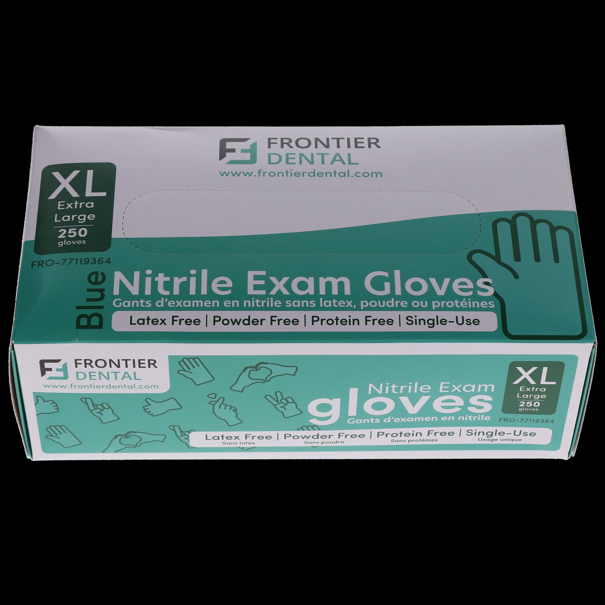 Frontier Dental 77119364 Nitrile Examination Gloves Powder Free Extra Large 250/Bx