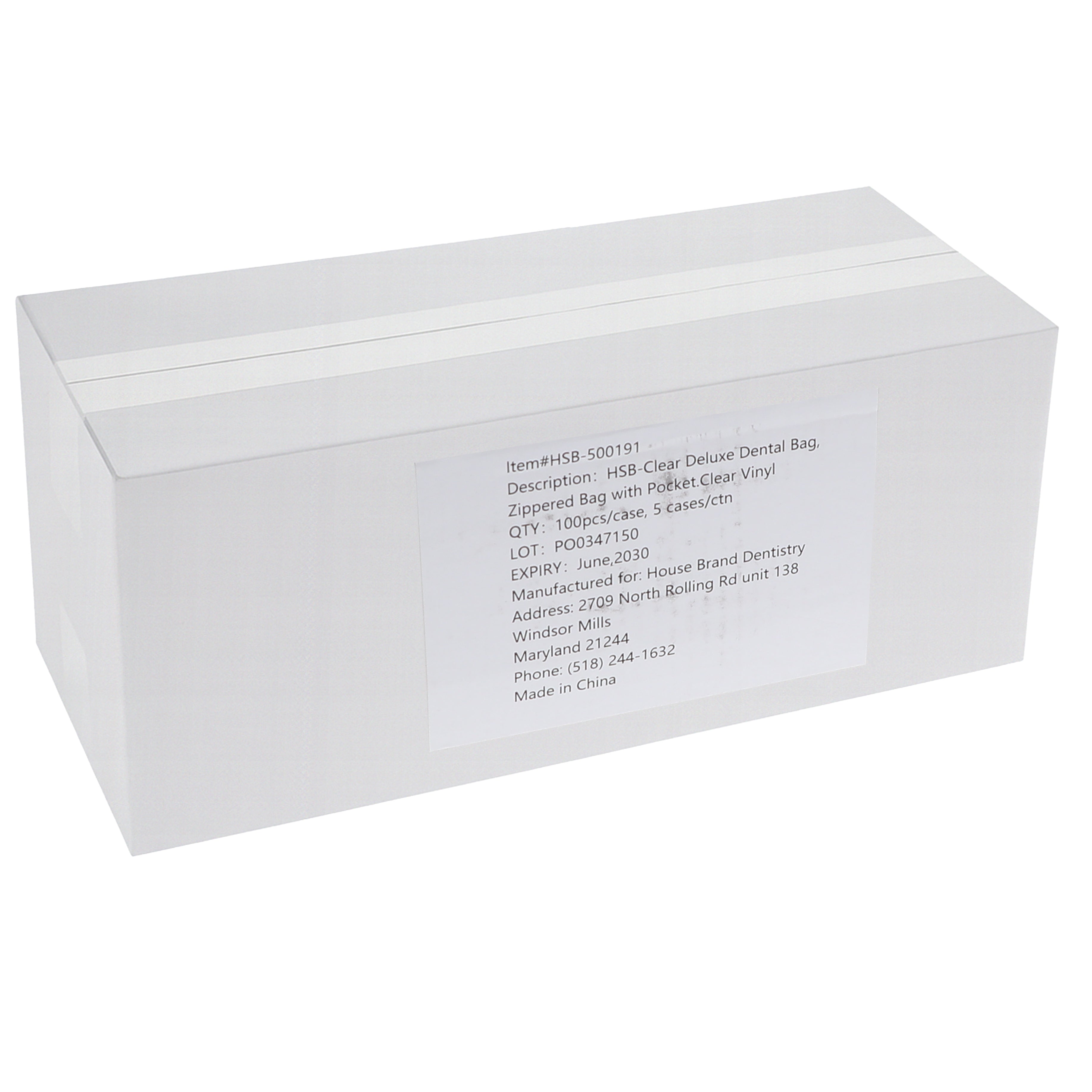 House Brand Dentistry 500191 HSB Deluxe Dental Bag Zippered Bag With Pocket Clear Vinyl 100/Pk