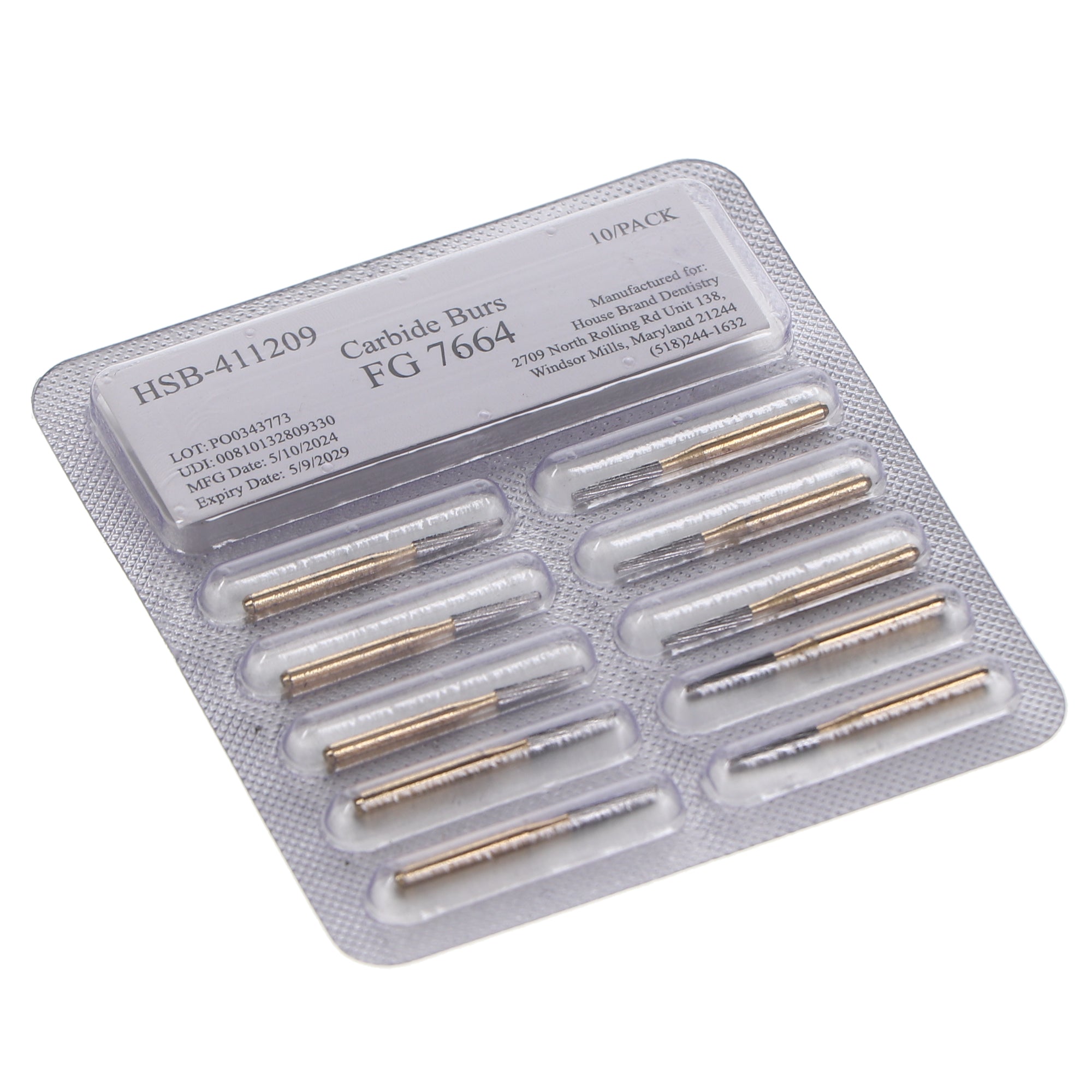 House Brand Dentistry 411209 HSB FG #7664 Round End Taper Trimming & Finishing Carbide Burs 10/Pk