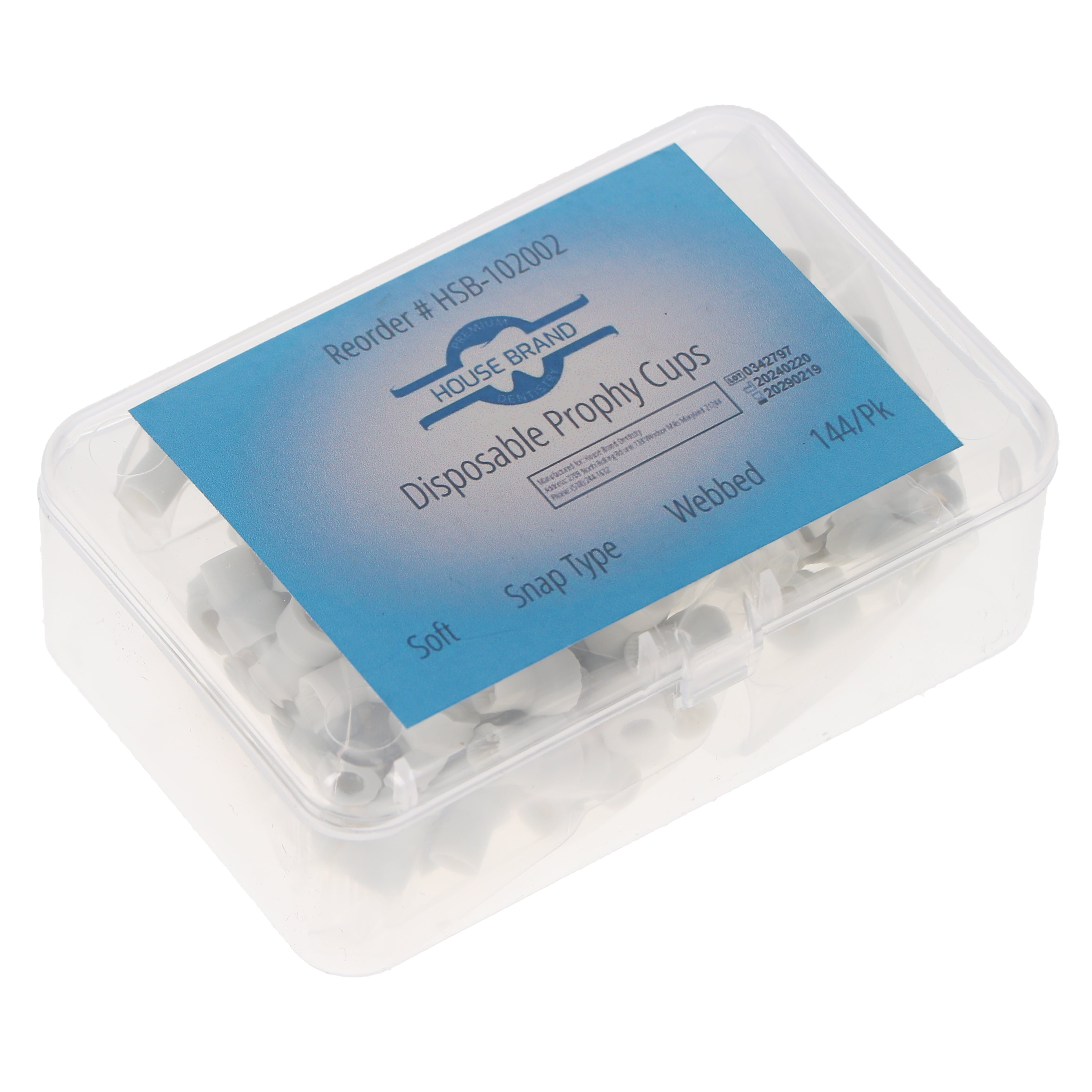 House Brand Dentistry 102002 HSB Prophy Cups Soft Snap Type Webbed 144/Pk