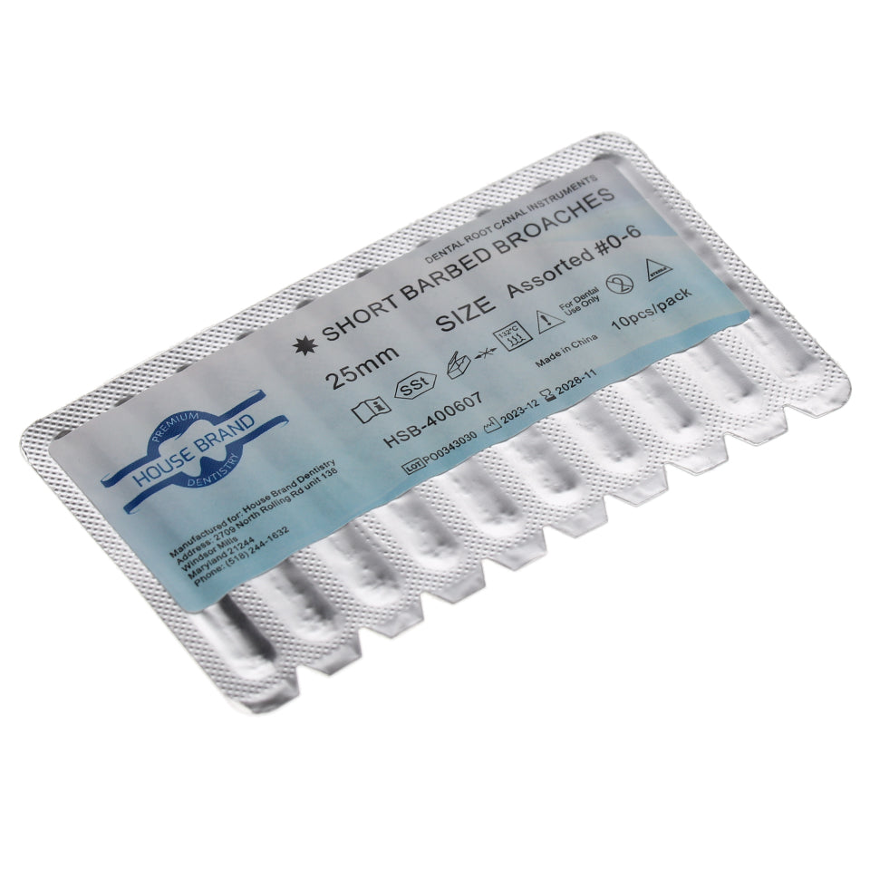 House Brand Dentistry 400607 HSB Barbed Broaches Assorted 25mm Sterile 10/Pk