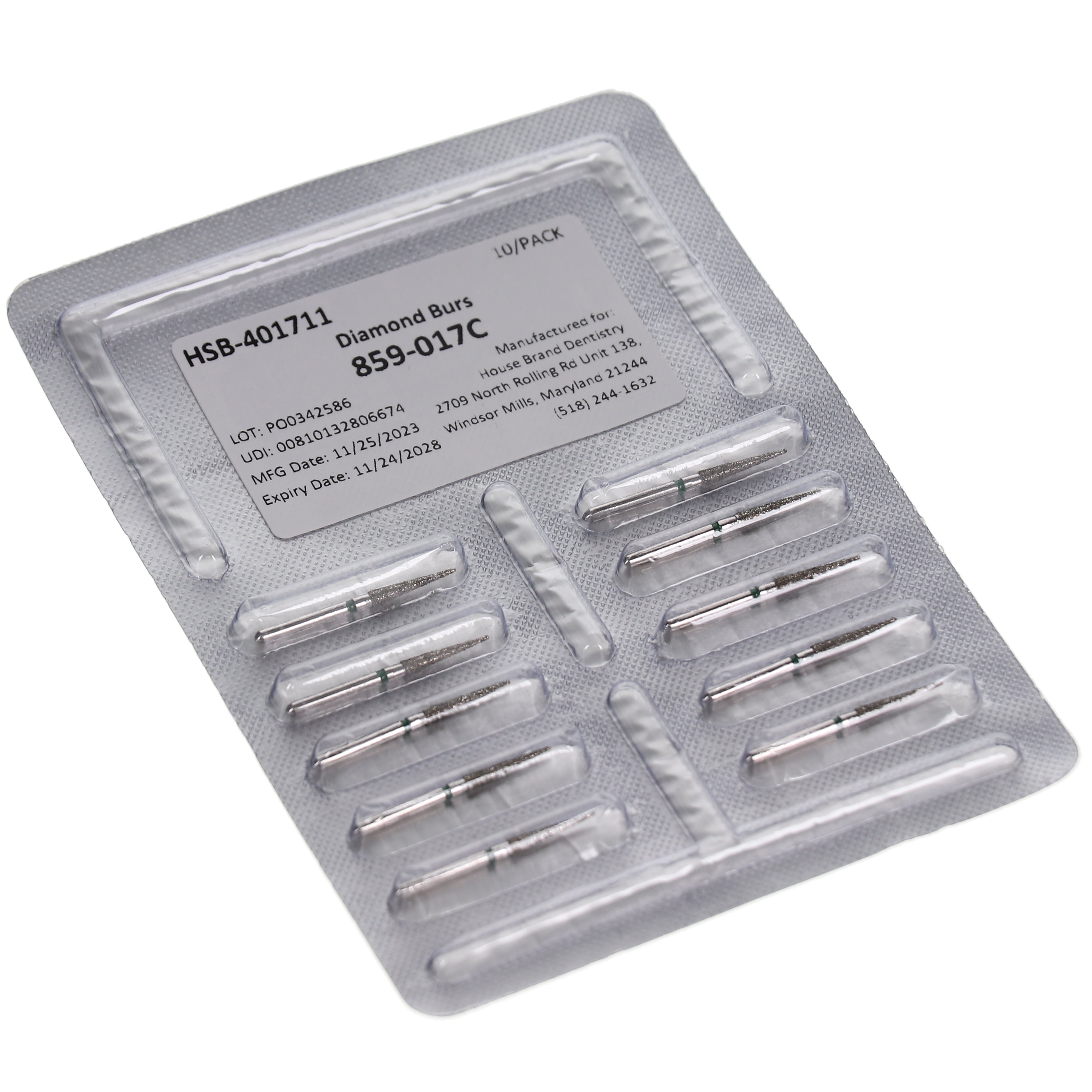 House Brand Dentistry 401711 HSB FG 859-017C Needle Coarse Grit Diamond Burs 10/Pk