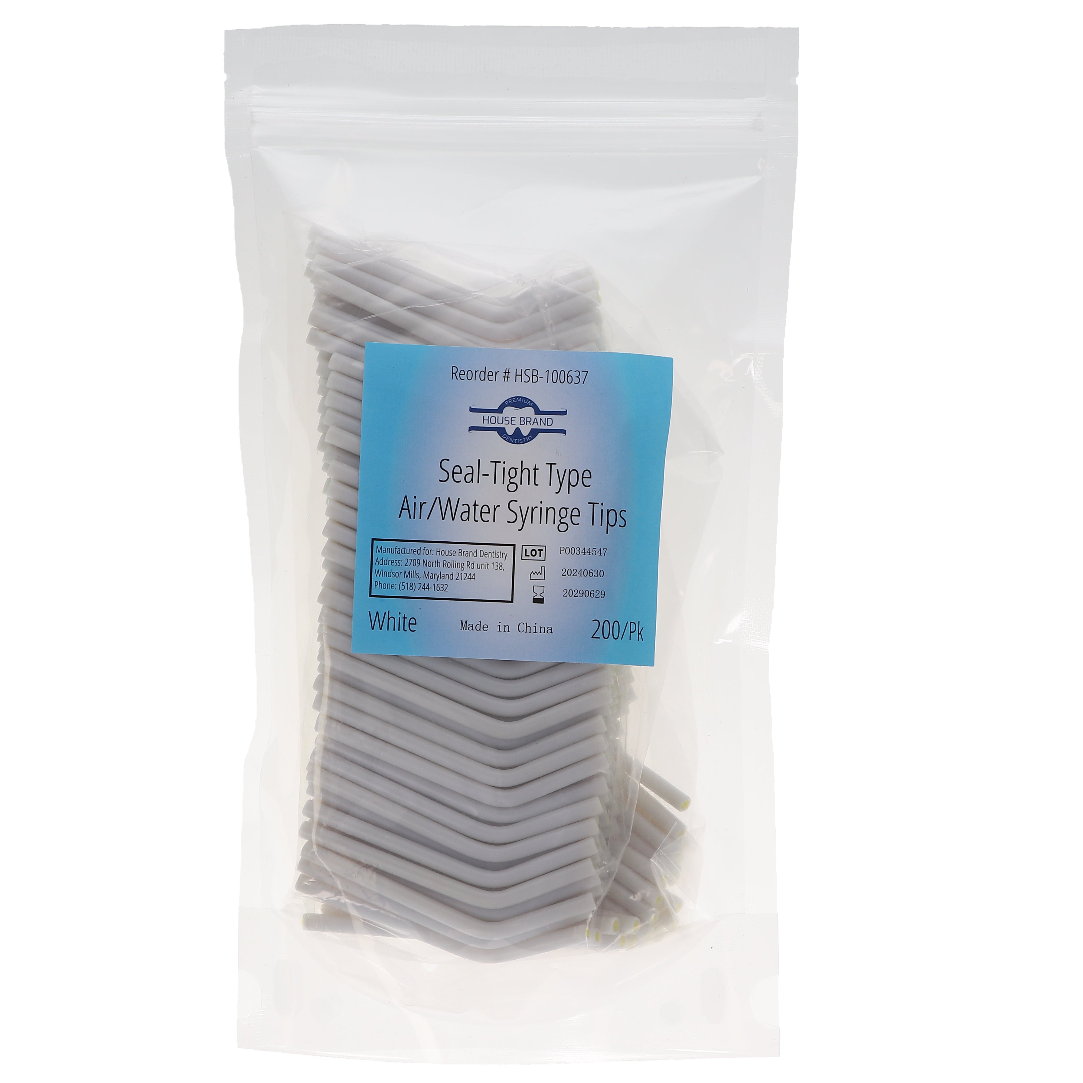 House Brand Dentistry 100637 HSB Seal-Tight Type Air/Water Dental Syringe Tips White 200/Pk