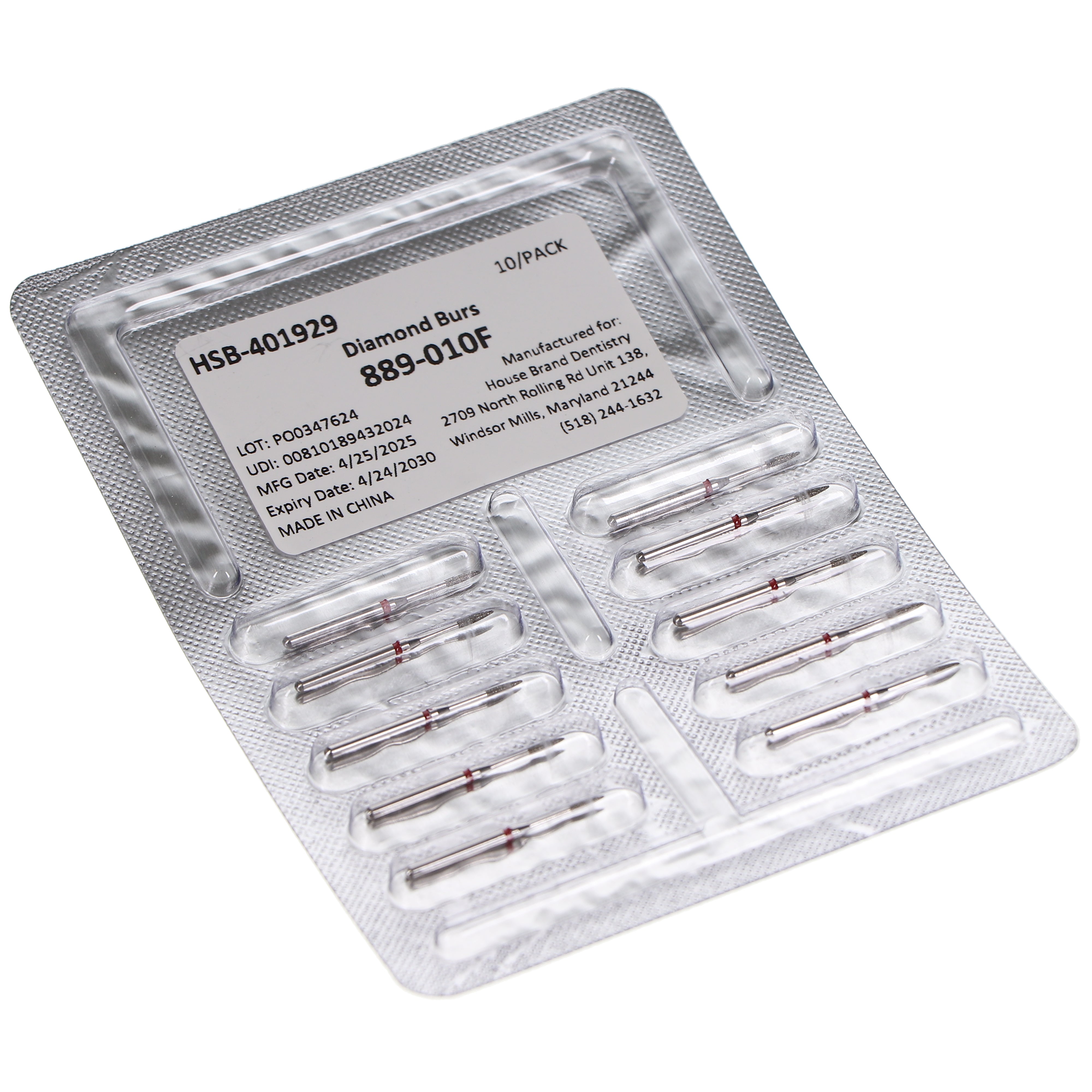 House Brand Dentistry 401929 HSB FG 889-010F Flame Fine Grit Diamond Burs 10/Pk