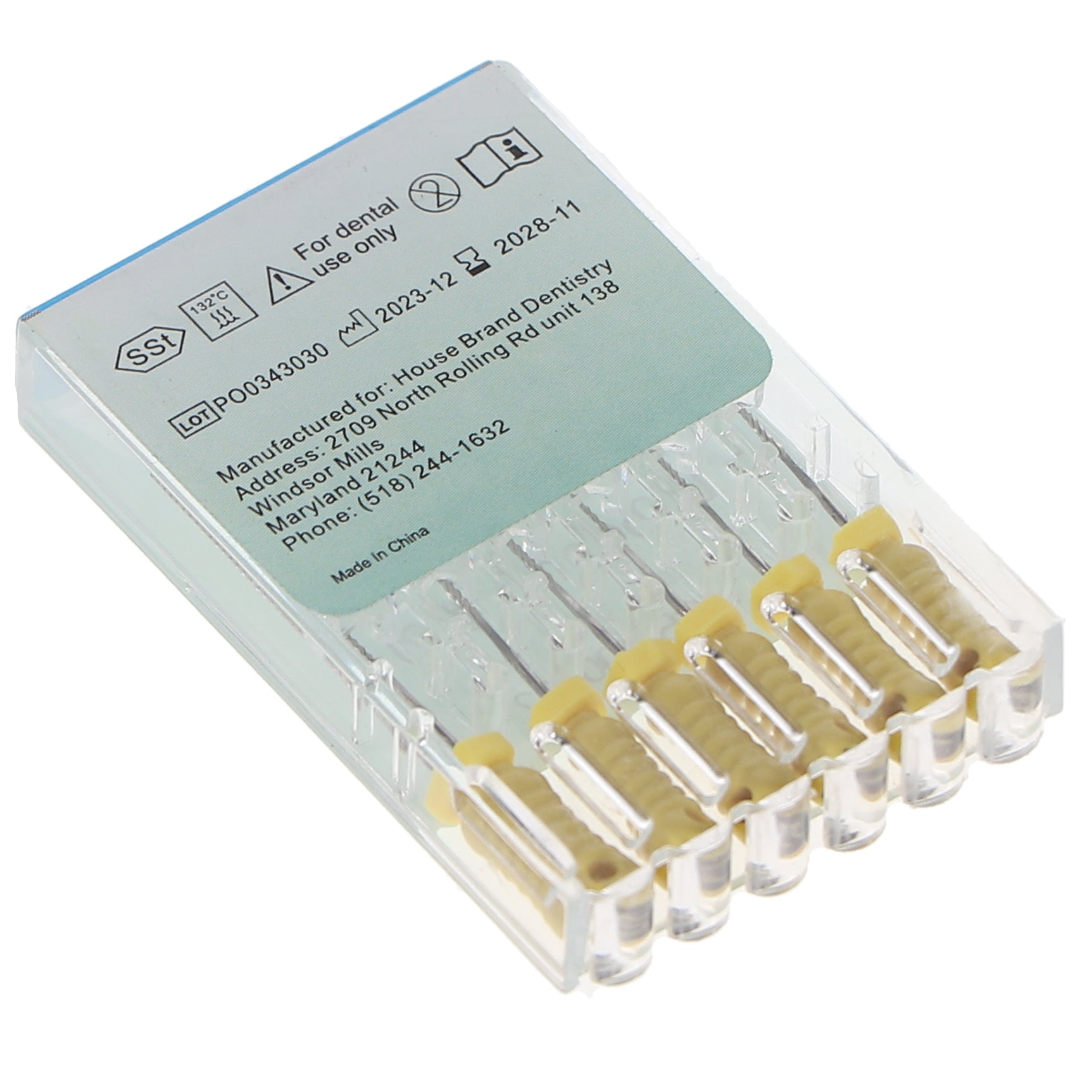 House Brand Dentistry 400122 HSB Endodontic K-Files 25mm #20 Yellow Stainless Steel 6/Pk