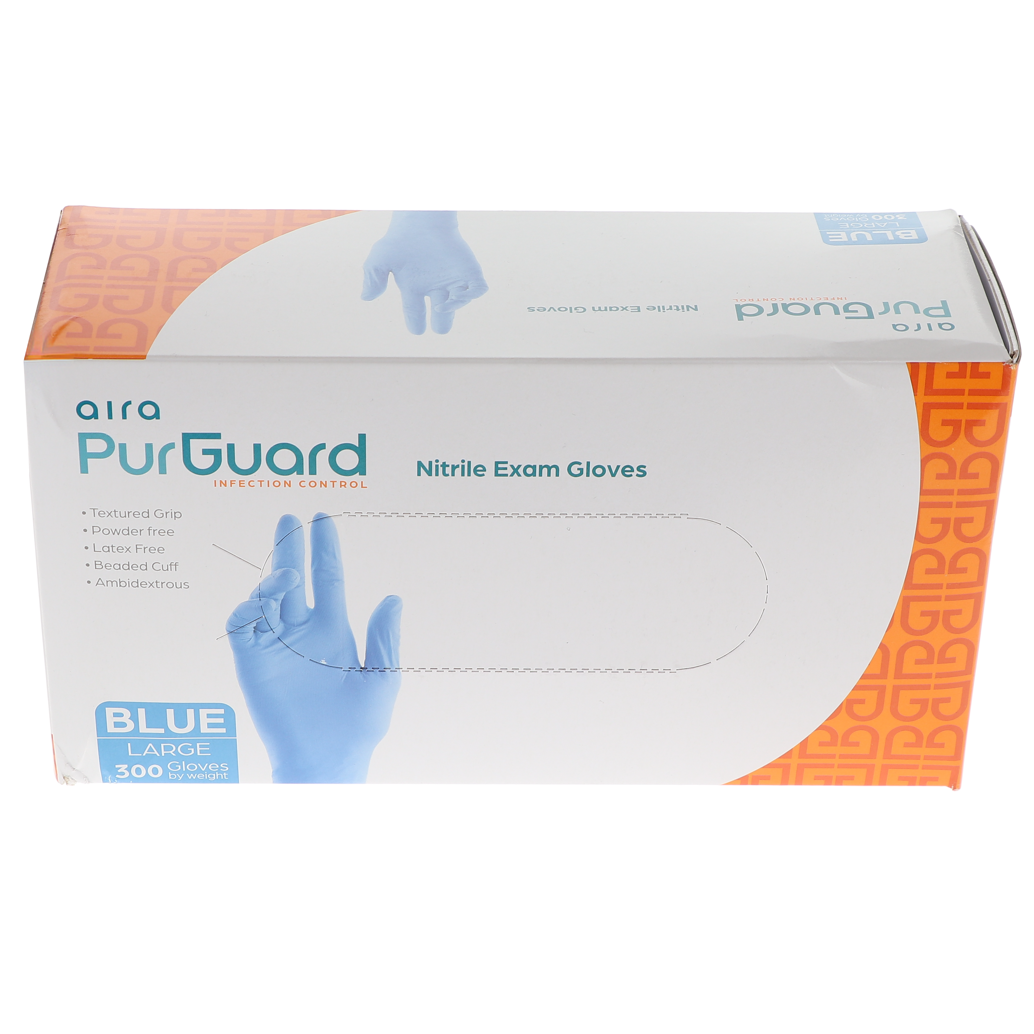 AIRA 119303 PurGuard Nitrile Exam Gloves Latex Free Powder Free Blue Large 300/Bx
