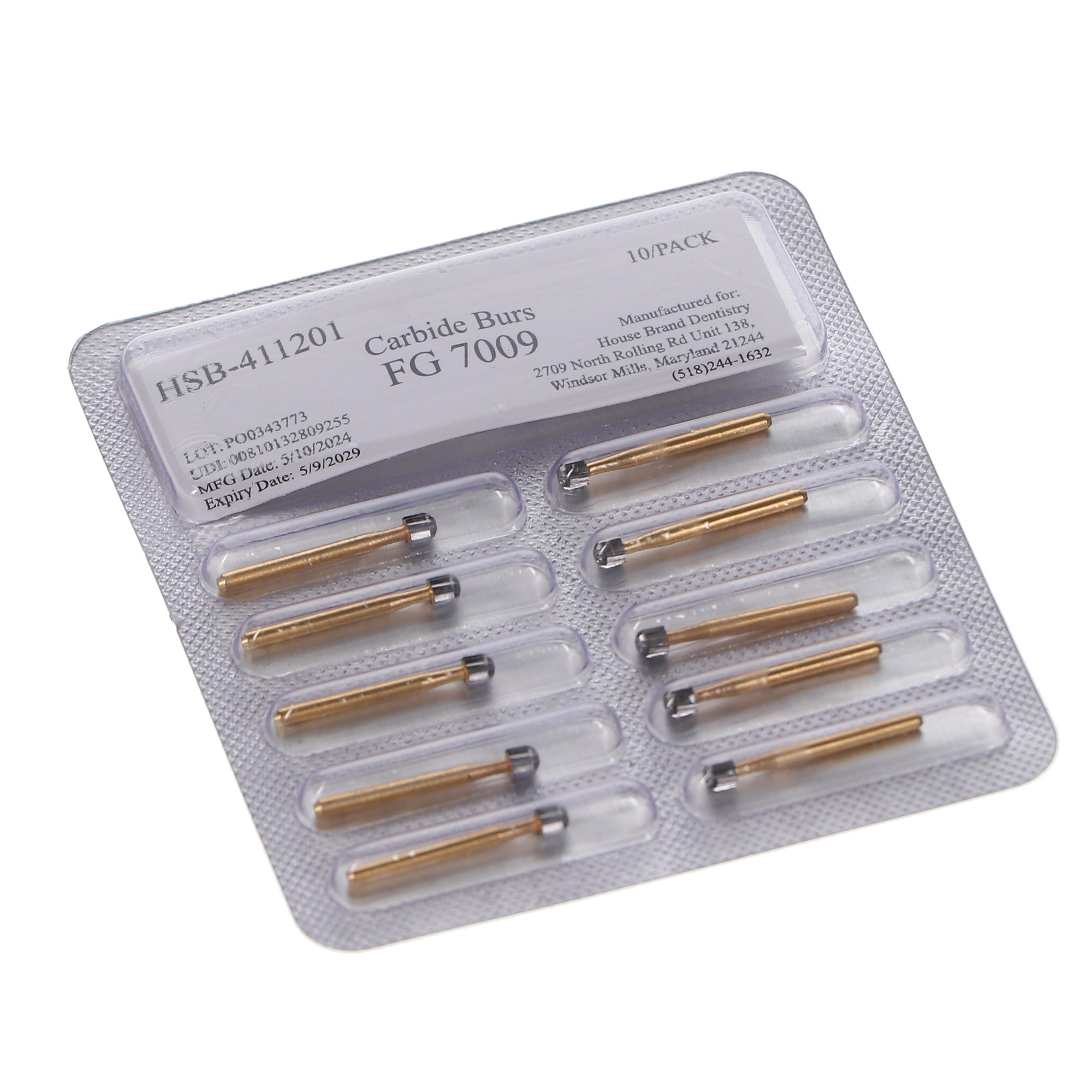 House Brand Dentistry 411201 HSB #7009 Round Trimming & Finishing Carbide Burs 10/Pk