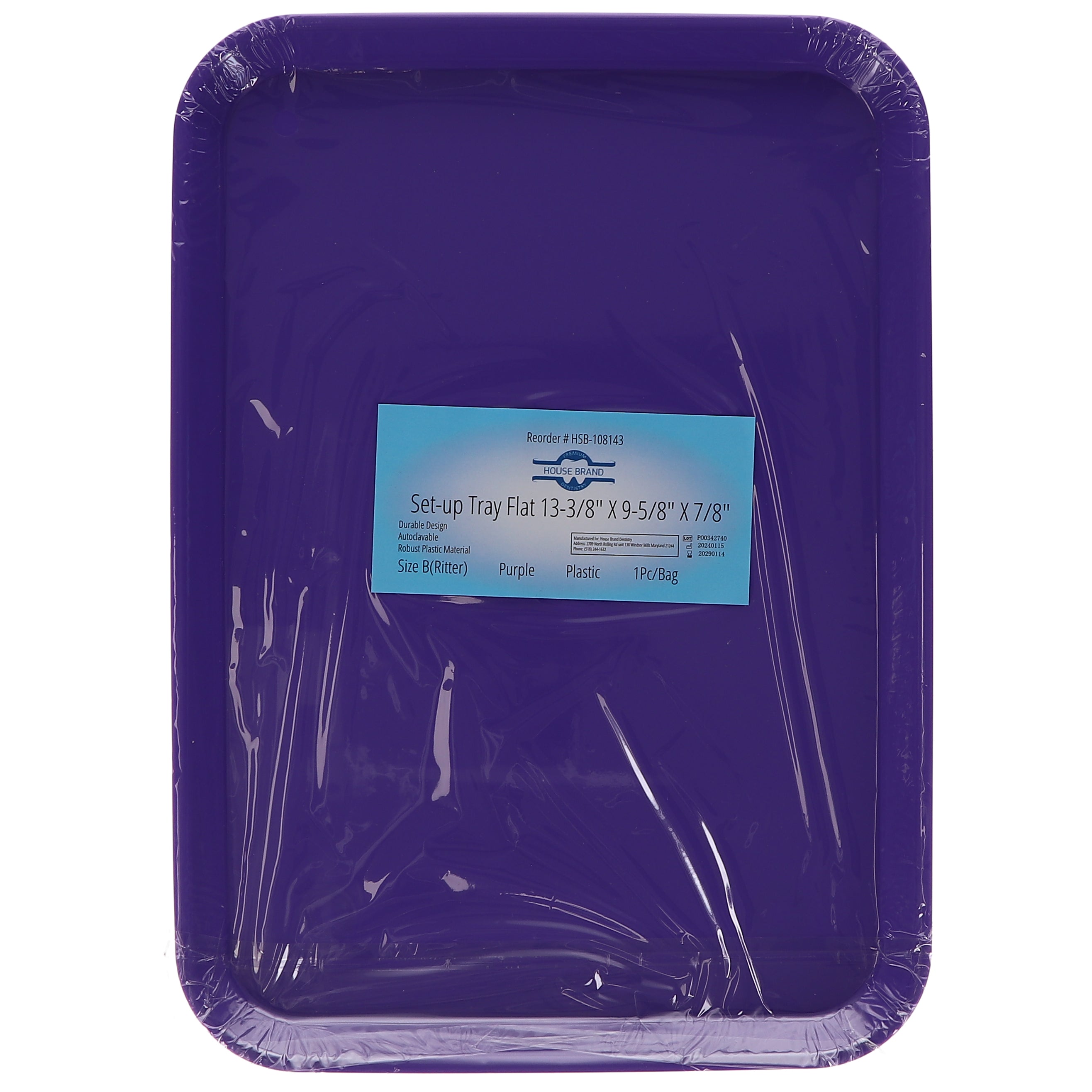 House Brand Dentistry 108143 HSB Set-Up Tray Flat #B Ritter Purple Plastic 13-3/8