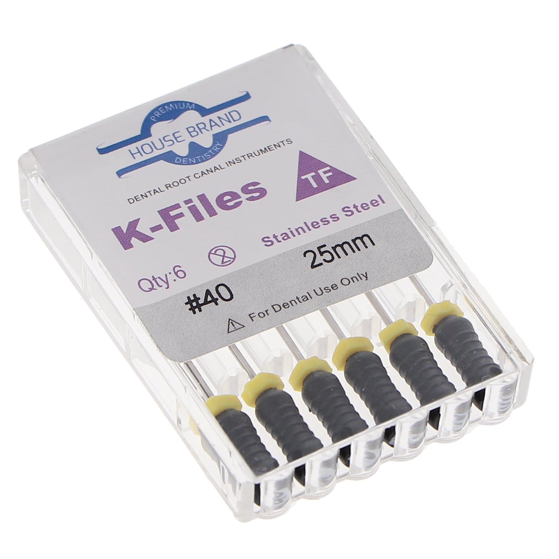 House Brand Dentistry 400221 HSB K-Files Flex-Type 25mm #40 Black Stainless Steel 6/Pk