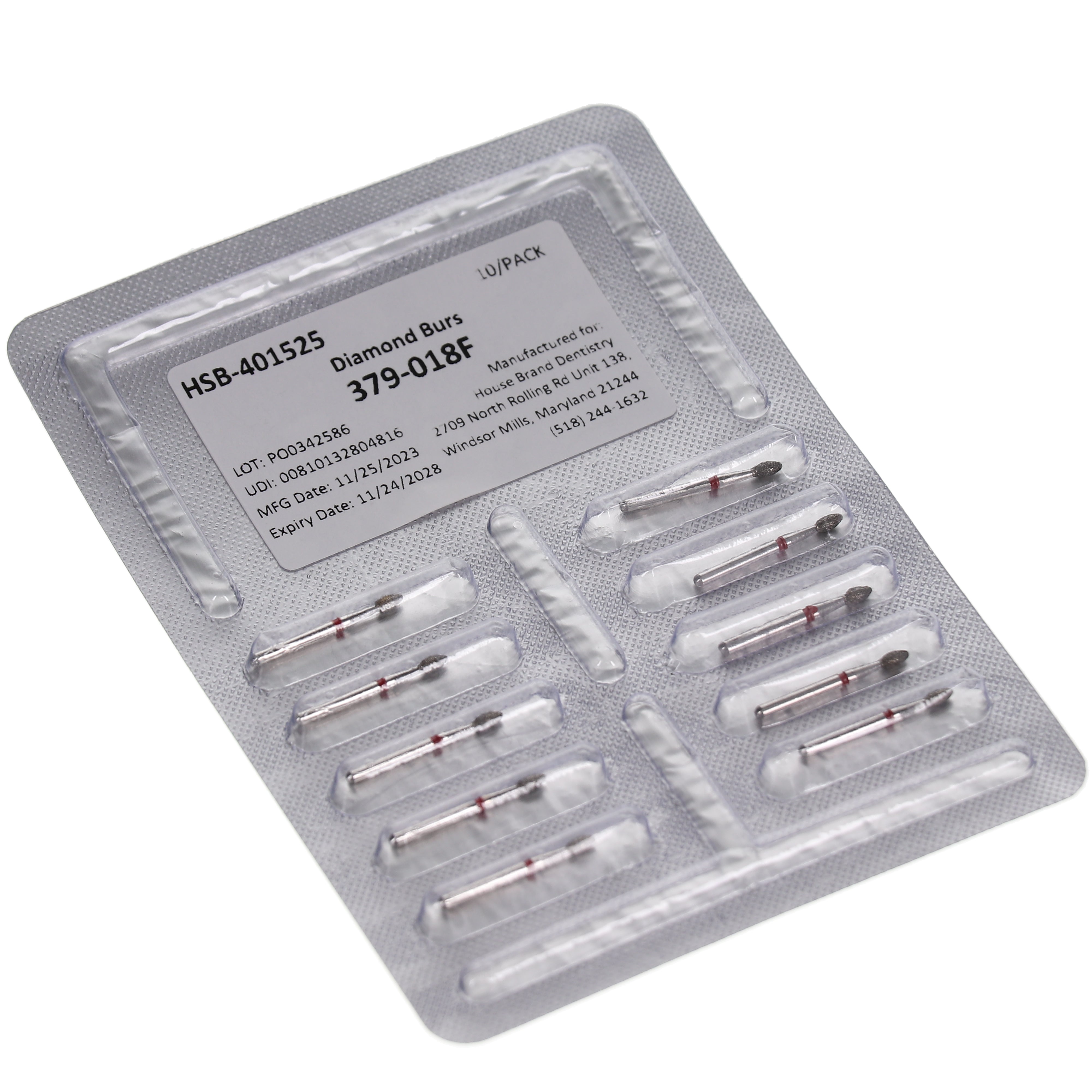 House Brand Dentistry 401525 HSB 379-018F Football Fine Grit Diamond Burs 10/Pk