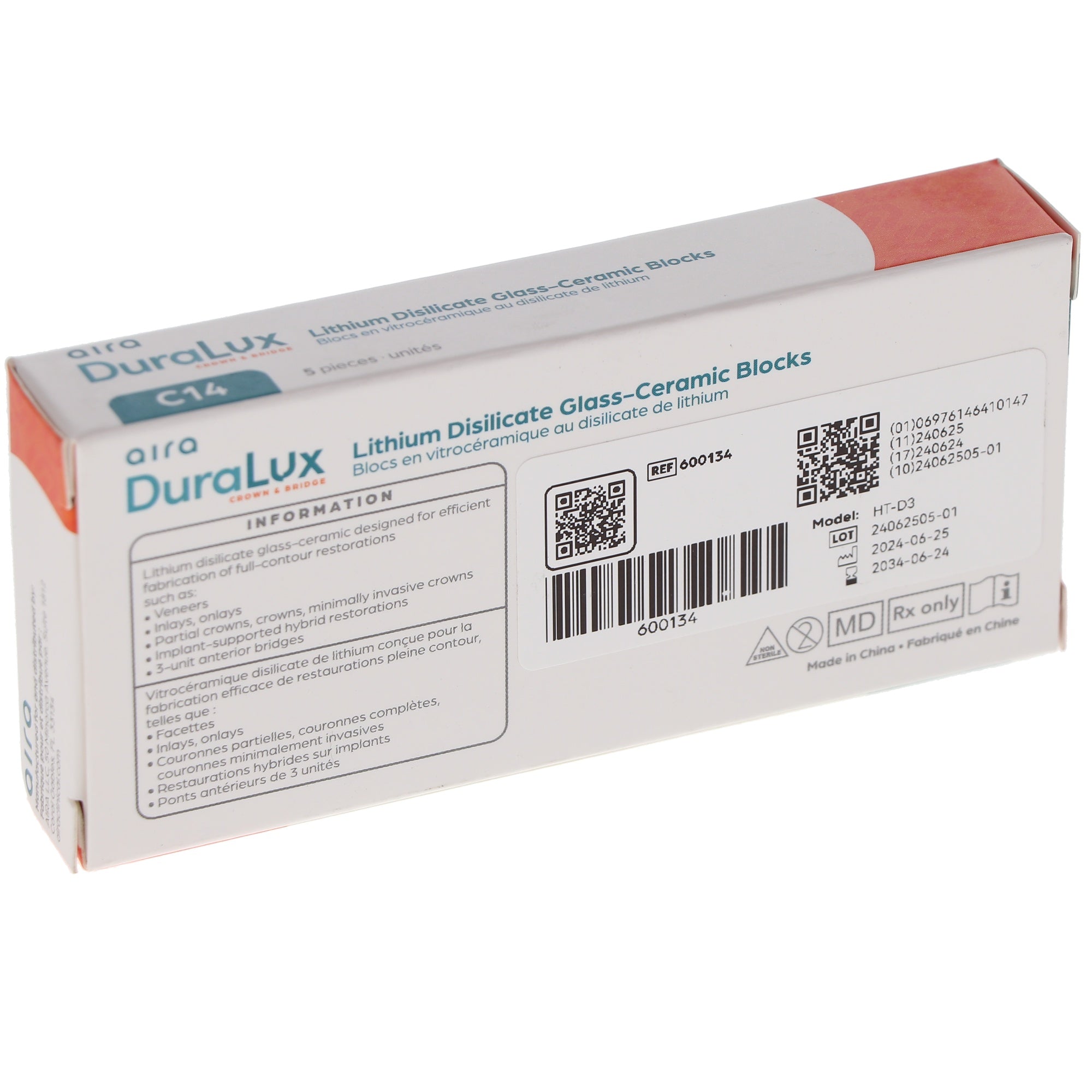 Aira 600134 DuraLux IPS e.max Type Blocks CAD inLab HT D3 C14 5/Pk