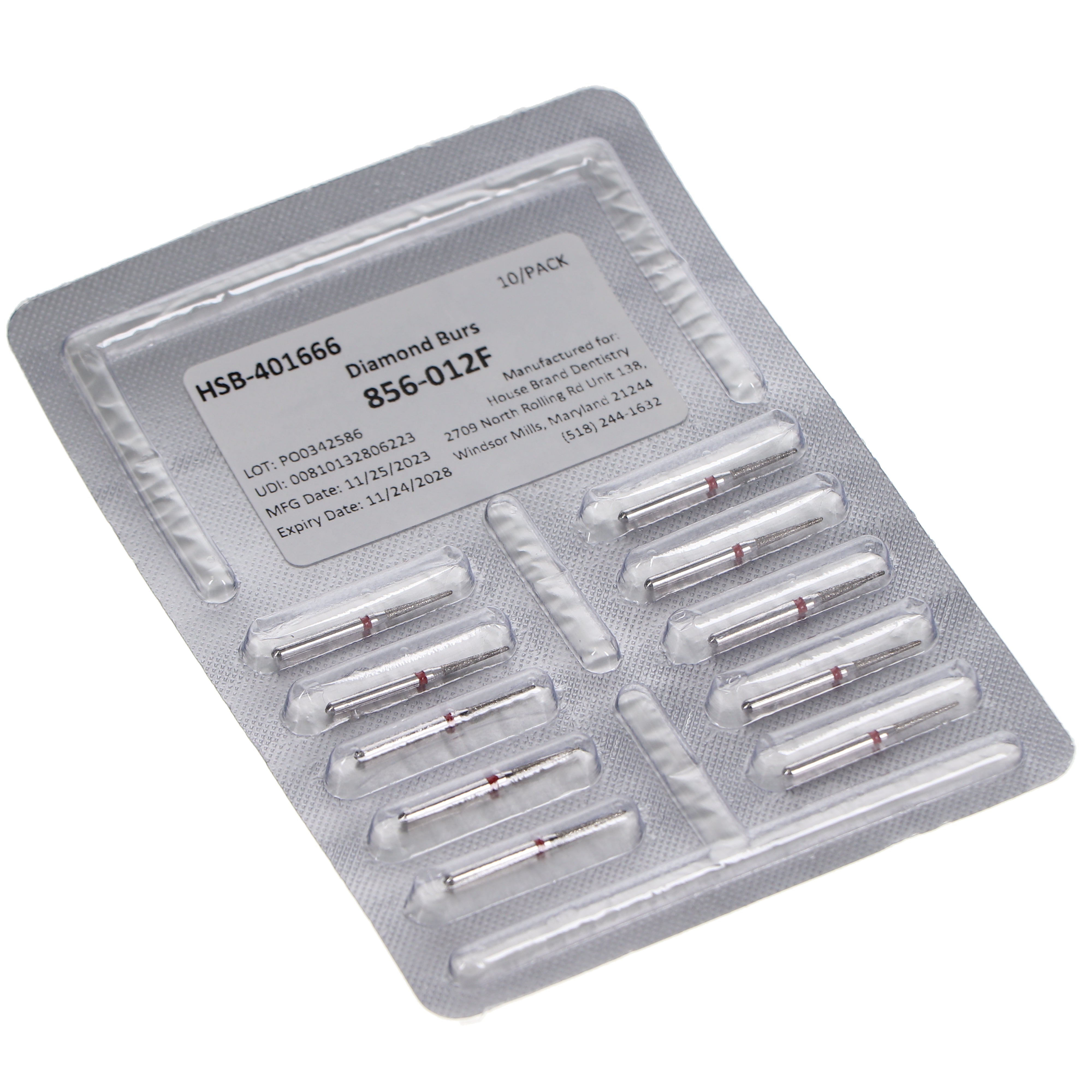 House Brand Dentistry 401666 HSB FG 856-012F Round End Taper Fine Grit Diamond Burs 10/Pk