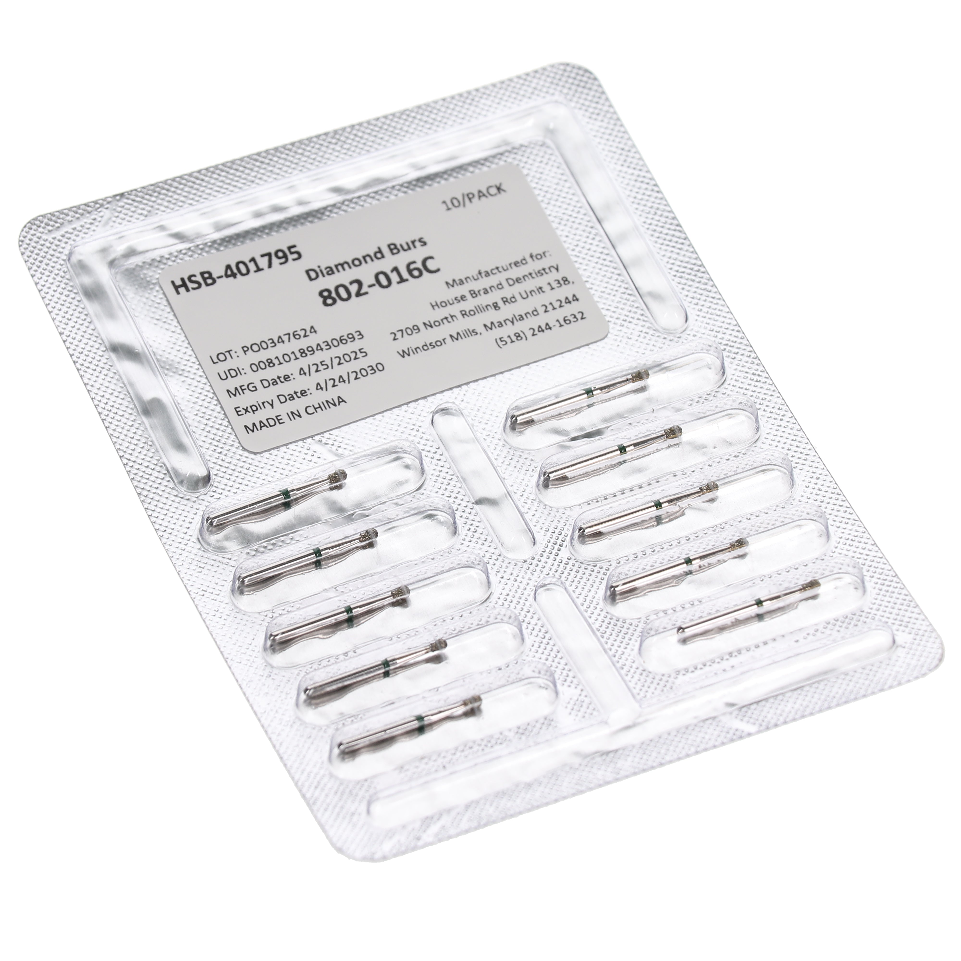 House Brand Dentistry 401795 HSB FG 802-016C Round Neck Coarse Grit Diamond Burs 10/Pk