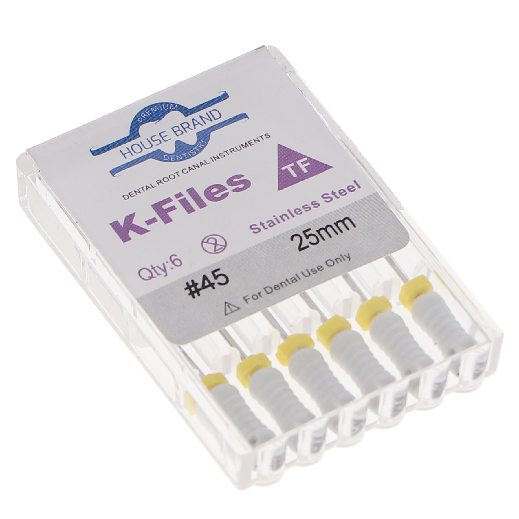 House Brand Dentistry 400222 HSB K-Files Flex-Type 25mm #45 White Stainless Steel 6/Pk