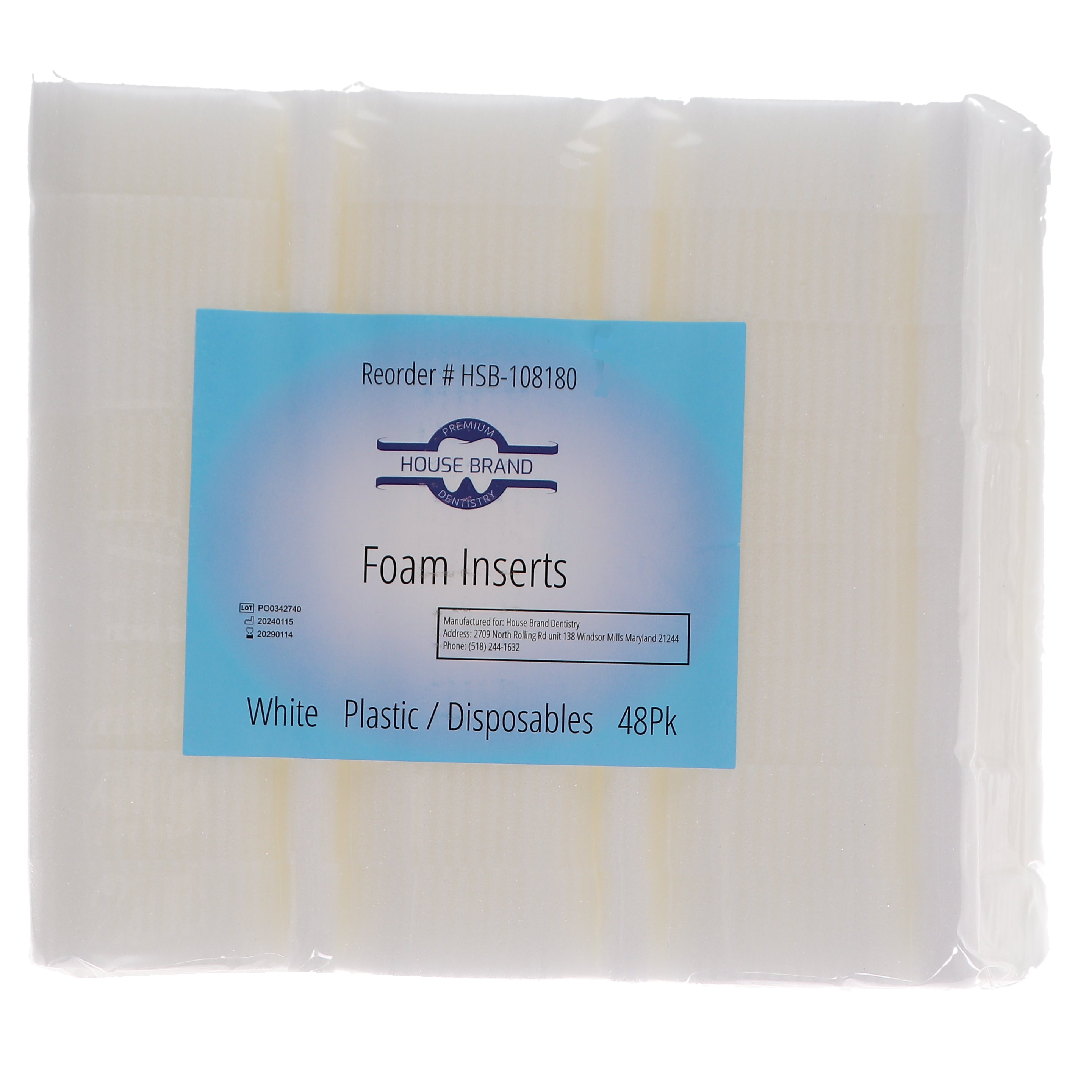 House Brand Dentistry 108180 HSB Endodontic Foam Inserts White 48/Pk