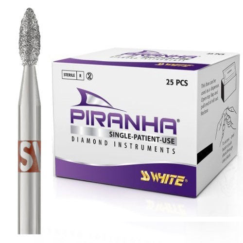 SS White 368-016F FG Friction Grip Piranha Football Shaped Fine Grit Diamond Burs 25/Pk EXP Apr 2026
