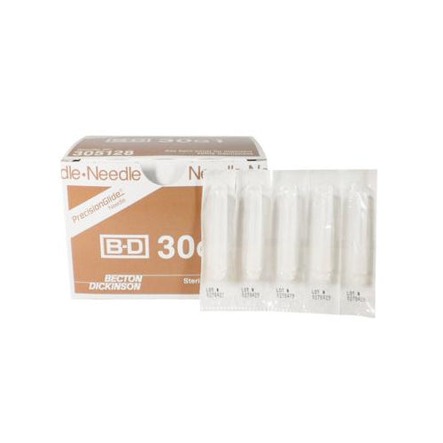 Becton-Dickinson 305128 PrecisionGlide Luer Lock Needles for Wand 30 Gauge 1'' 100/Bx