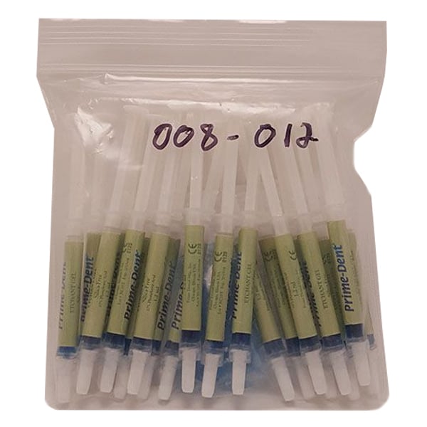 Prime Dental 008-012 Prime-Dent Blue Etchant Gel 37% Phosphoric Acid Syringe Kit 20/Pk 1.2mL