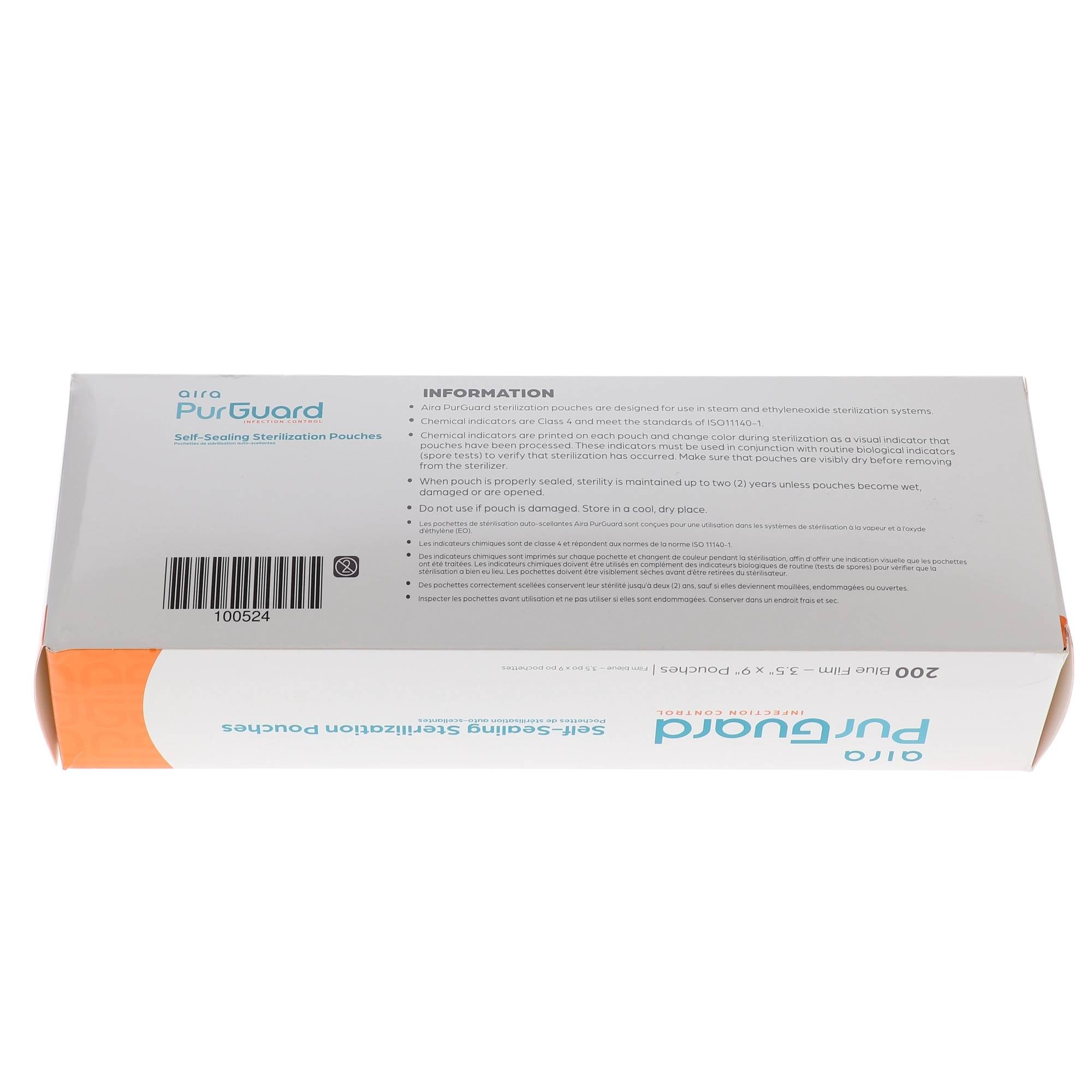 Aira 100524 PurGuard Paper/Blue Film Self-Sealing Sterilization Pouches 3.50