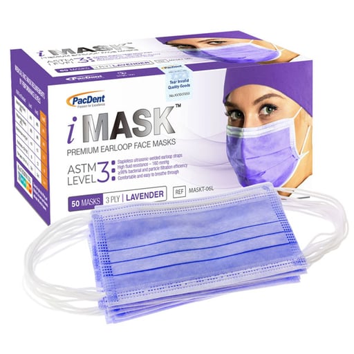 Pac-Dent MASKT-06L iMask Earloop Face Masks ASTM Level 3 Lavender 50/Box