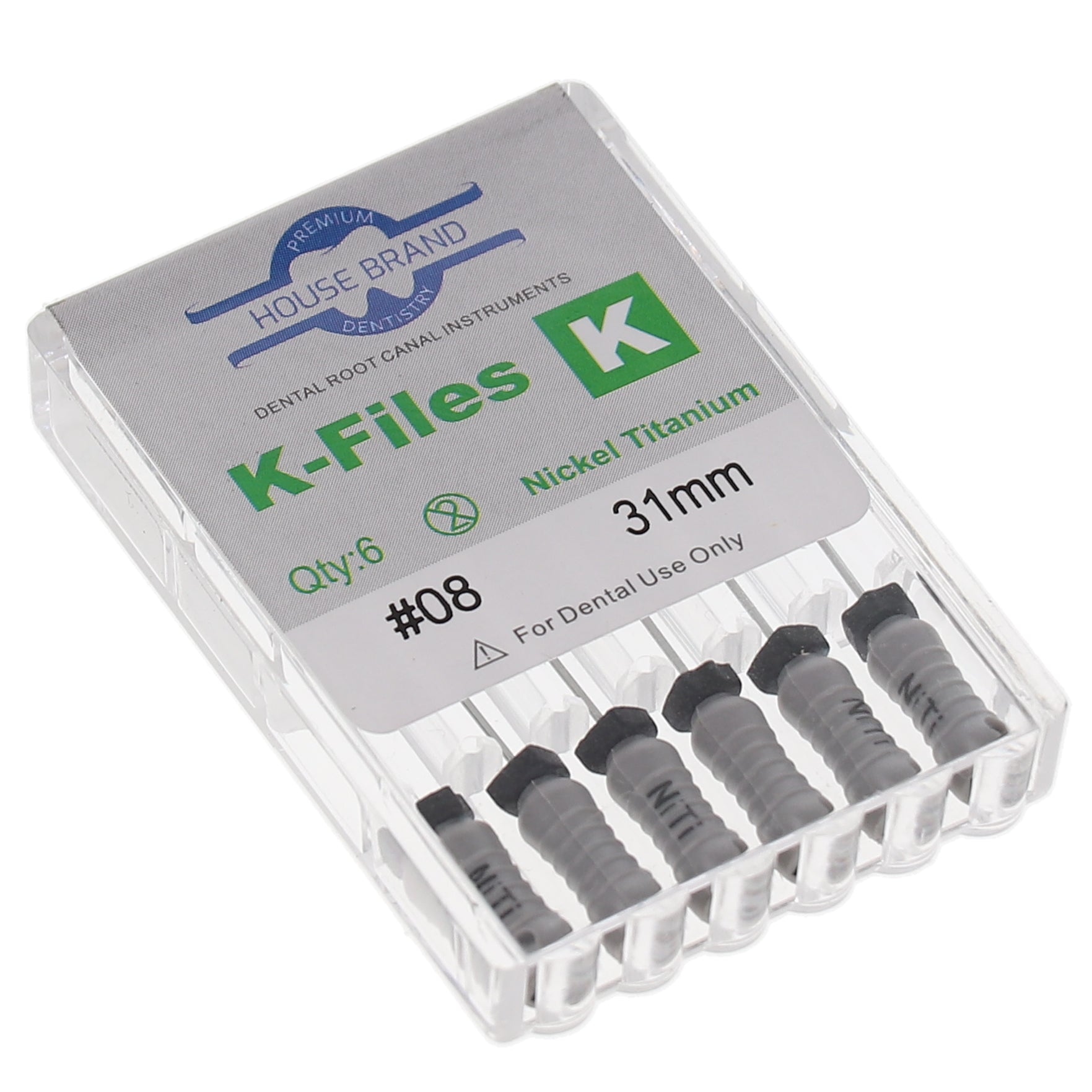 House Brand Dentistry 400332 HSB Endodontic K-Files NiTi 31mm #08 6/Pk