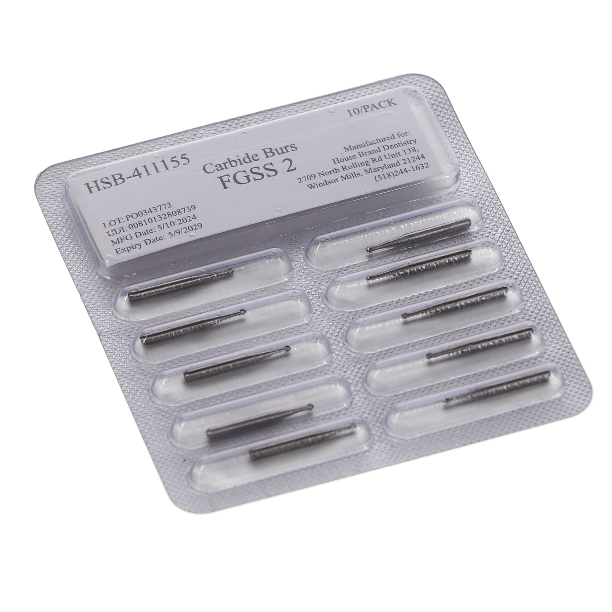 House Brand Dentistry 411155 HSB FG Short Shank #2 Round Carbide Burs 10/Pk