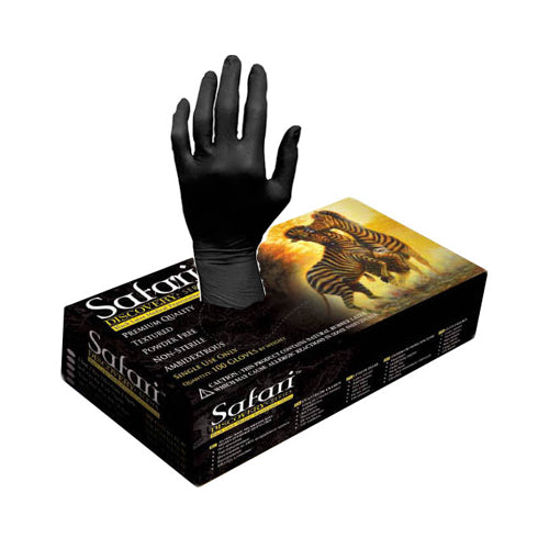 Blossom Disposables SFR-87326-B-LTX-PF Safari Latex Exam Gloves Small Black 100/Bx