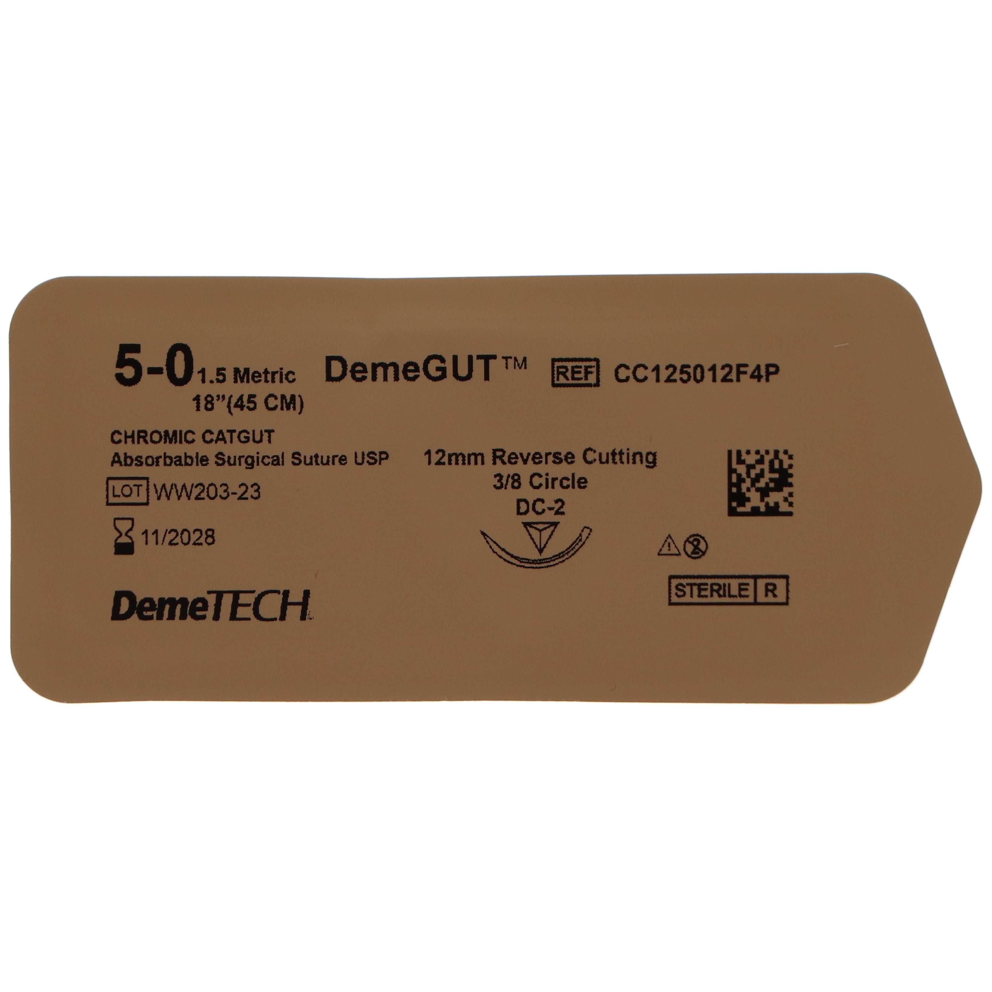 House Brand Dentistry 103137 HSB Chromic Gut Reverse Cutting Absorbable Sutures Brown 45cm 5/0 12mm DC-2 3/8 Circle 12/Bx