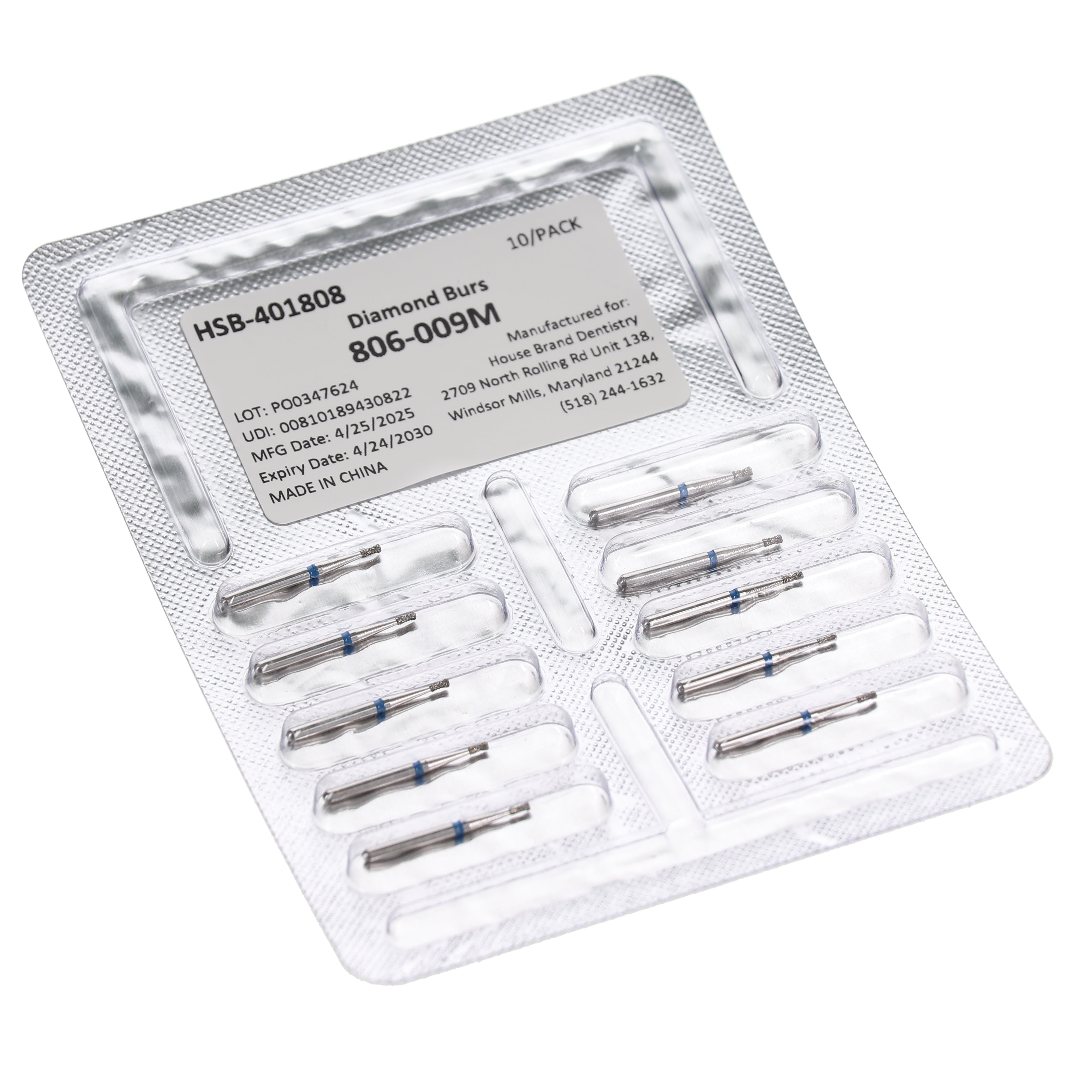 House Brand Dentistry 401808 HSB FG 806-009M Double Inverted Medium Grit Diamond Burs 10/Pk